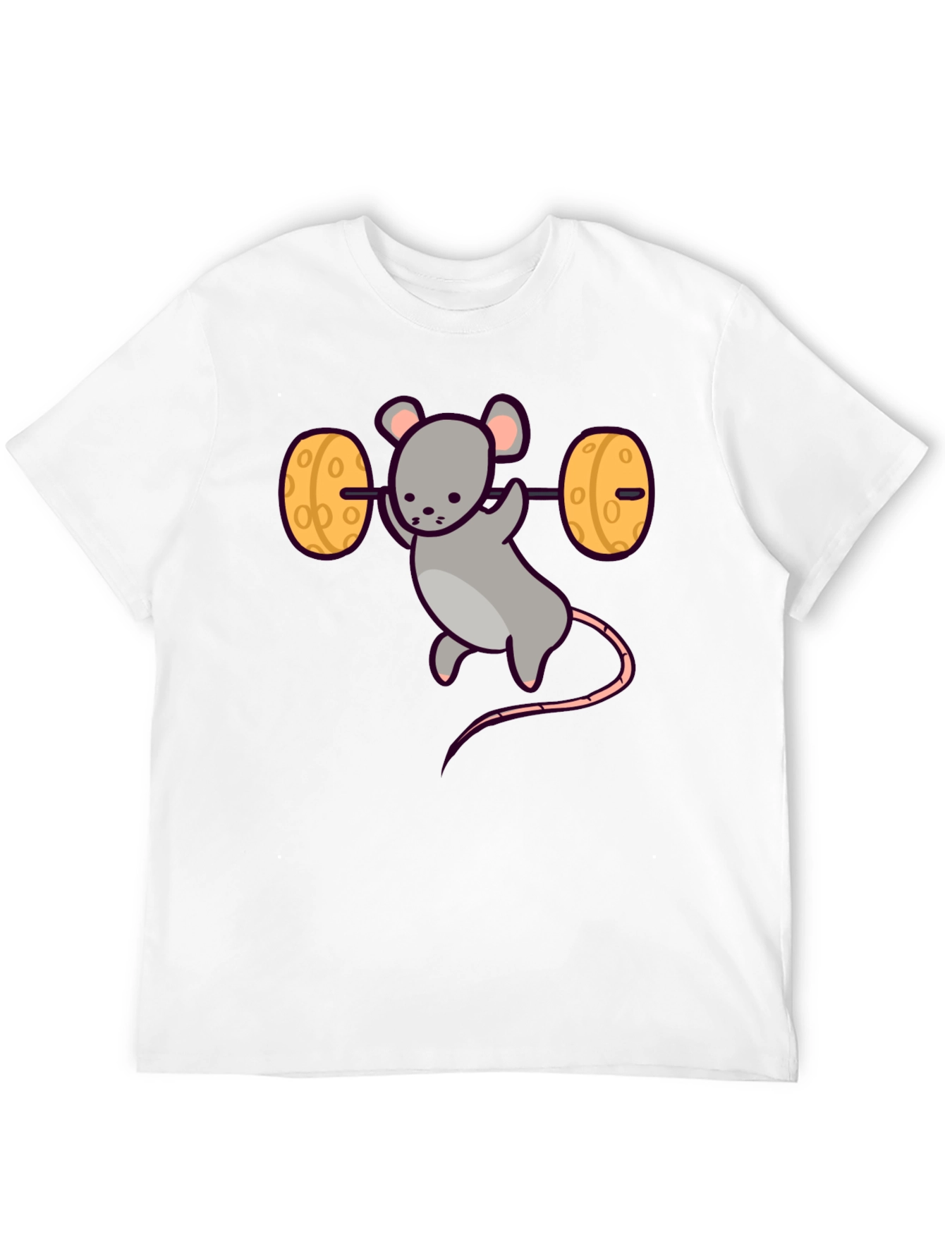 Funny Mouse Lifting Cheese Barbell Black T-Shirt