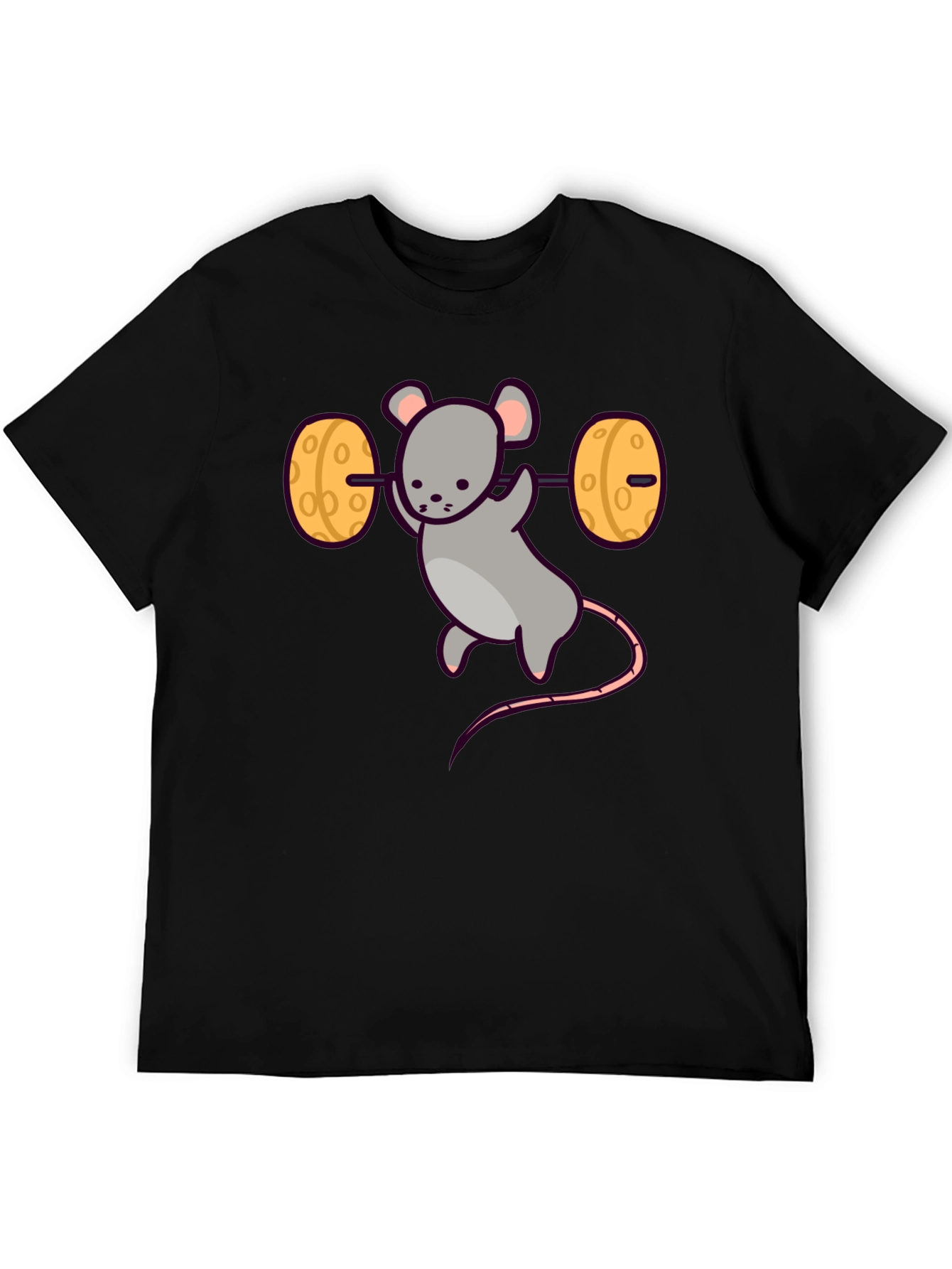 Funny Mouse Lifting Cheese Barbell Black T-Shirt