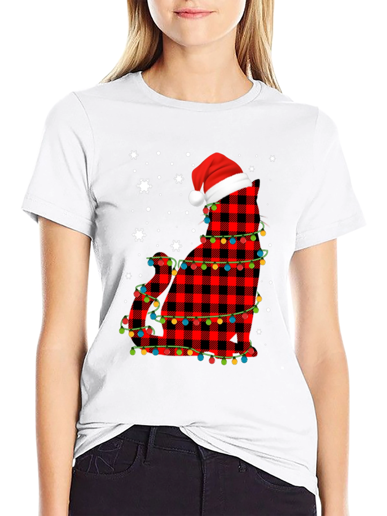 Festive Cat Christmas Lights T-Shirt
