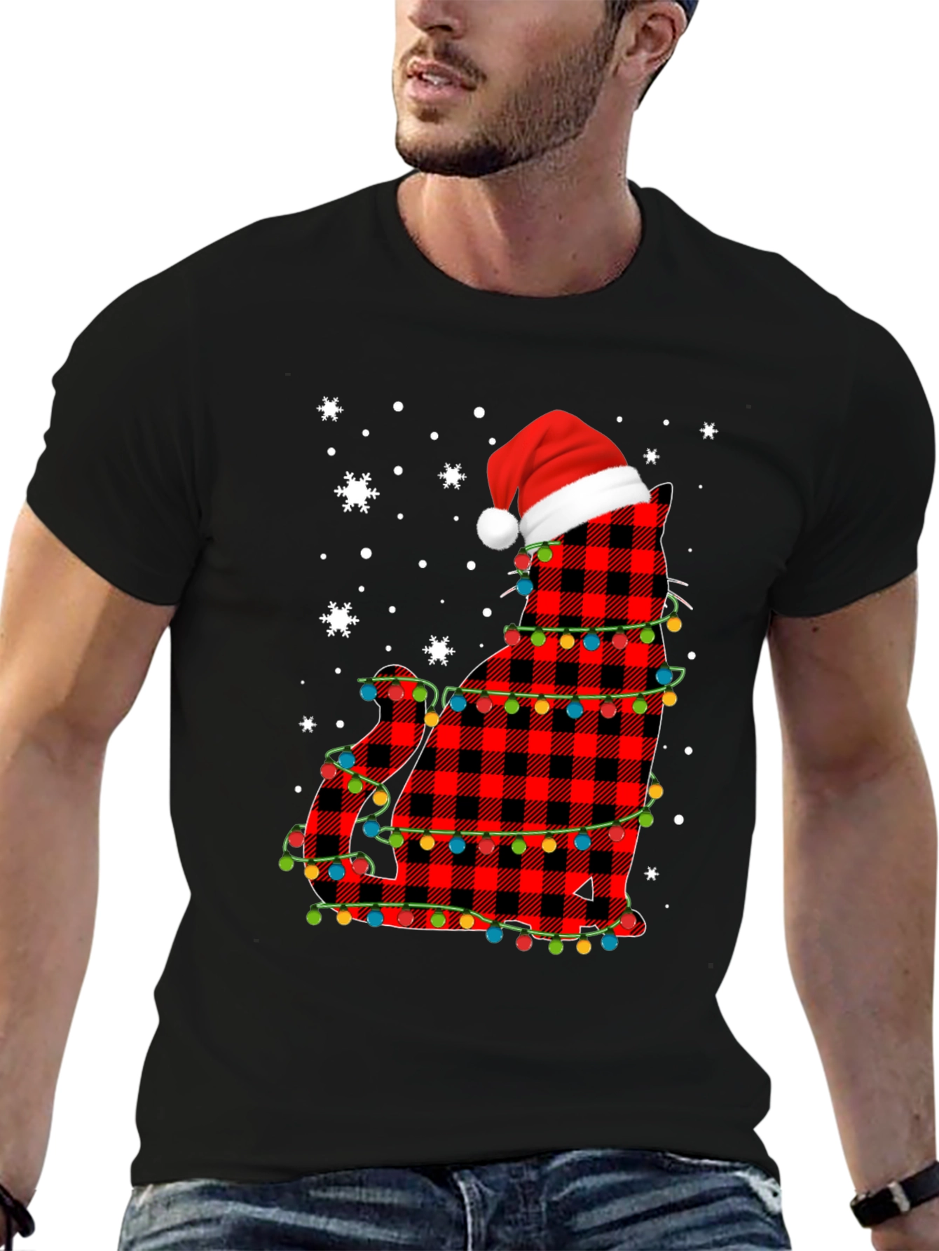 Festive Cat Christmas Lights T-Shirt