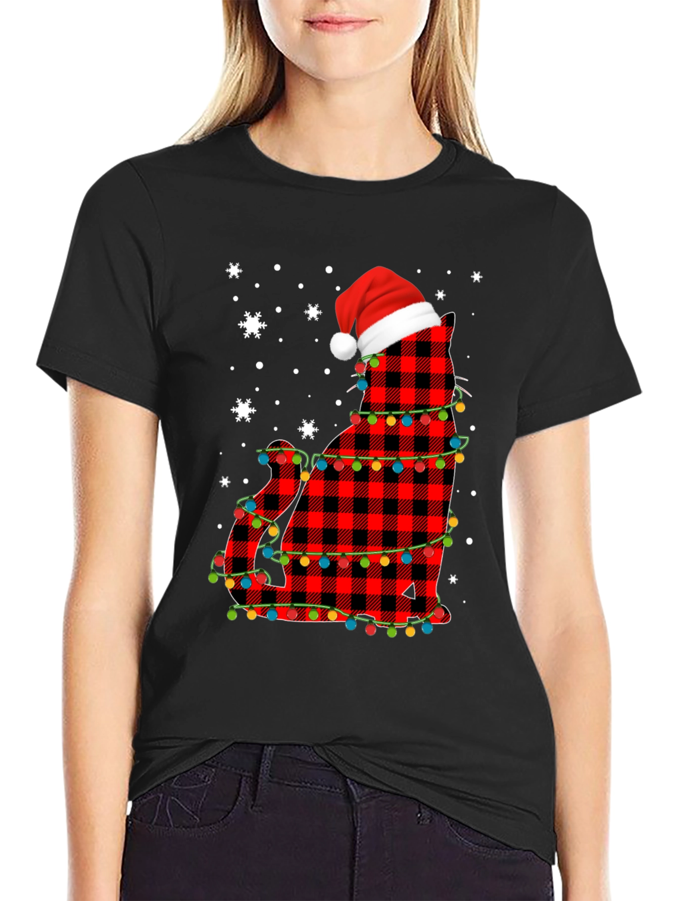 Festive Cat Christmas Lights T-Shirt