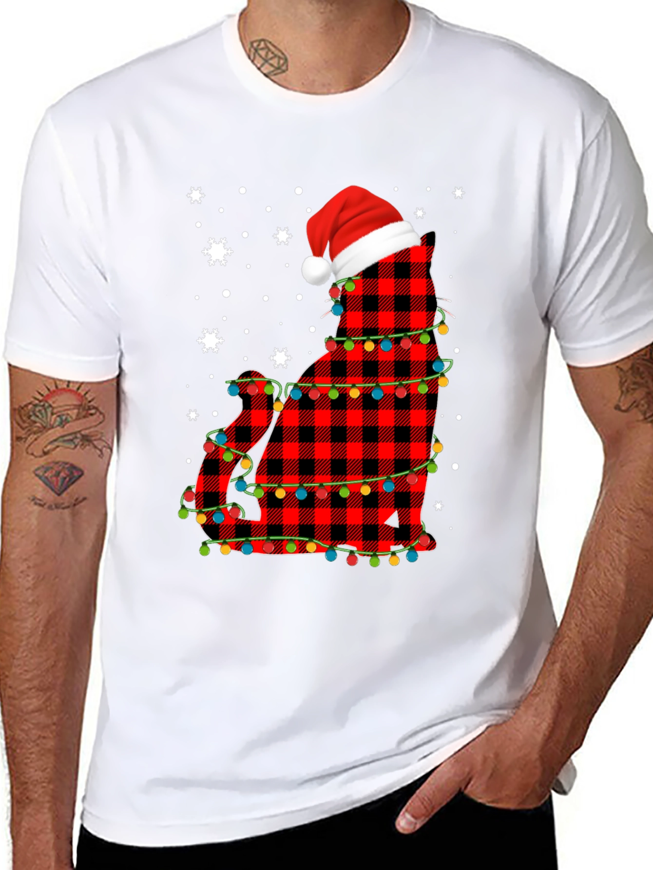 Festive Cat Christmas Lights T-Shirt