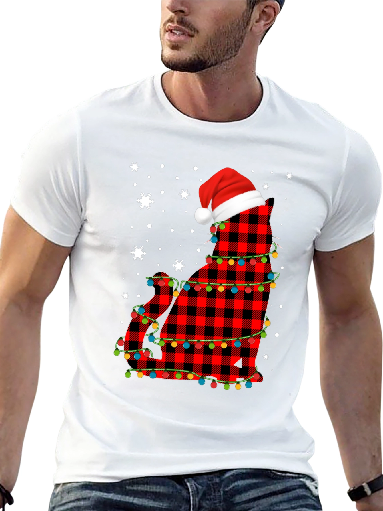 Festive Cat Christmas Lights T-Shirt