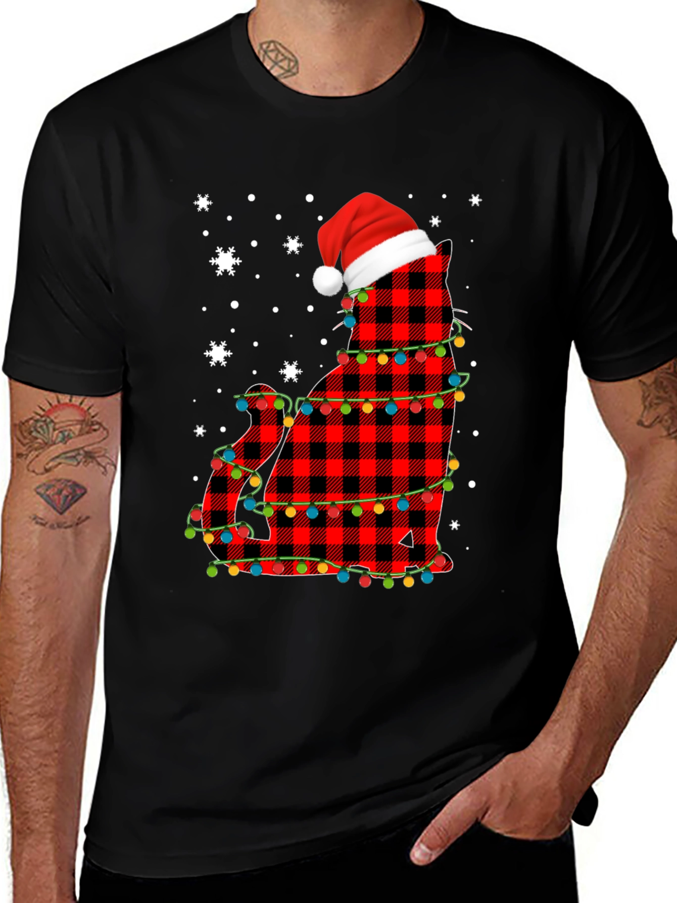 Festive Cat Christmas Lights T-Shirt