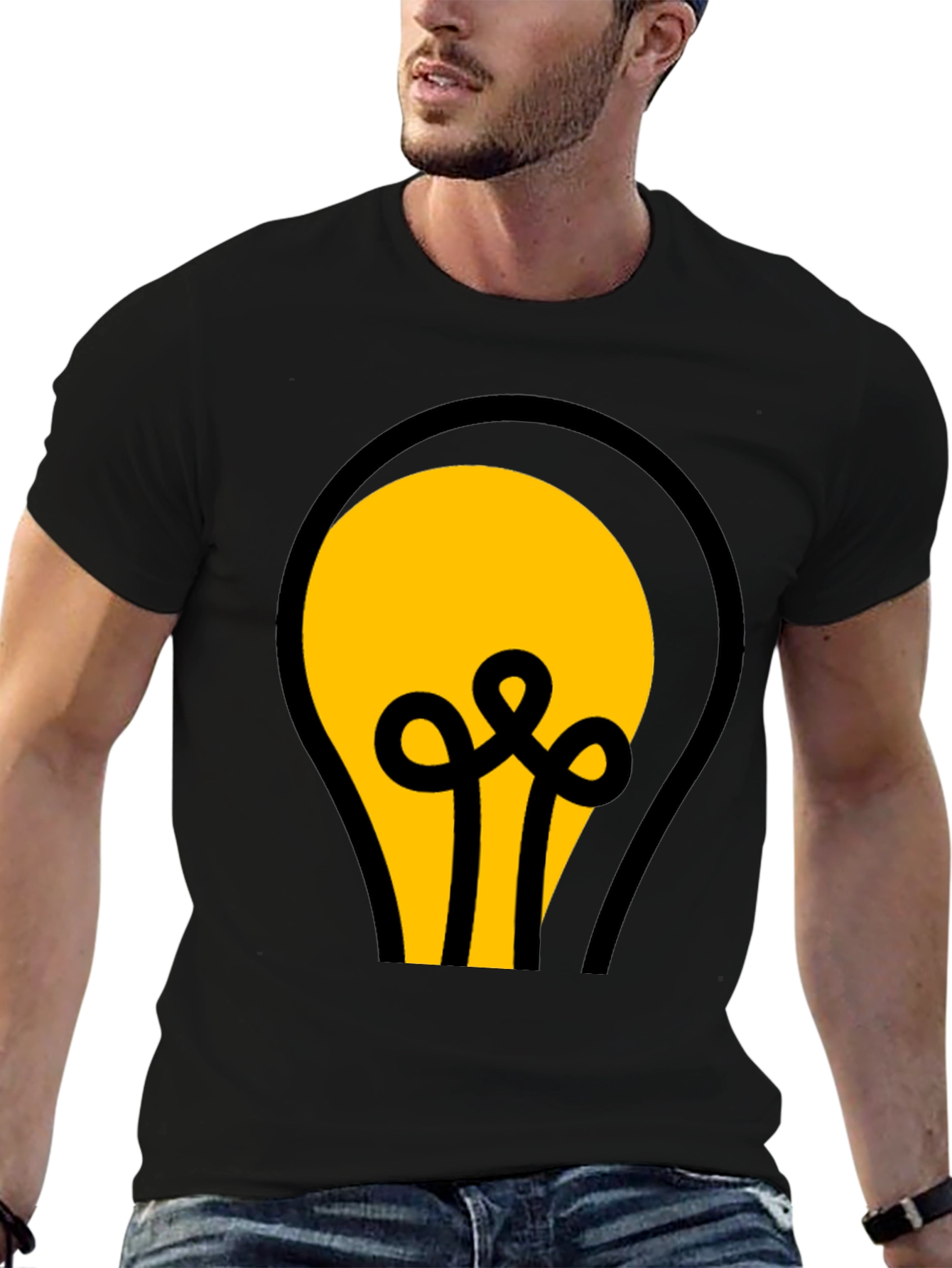Black T-Shirt with Light Bulb Graphic