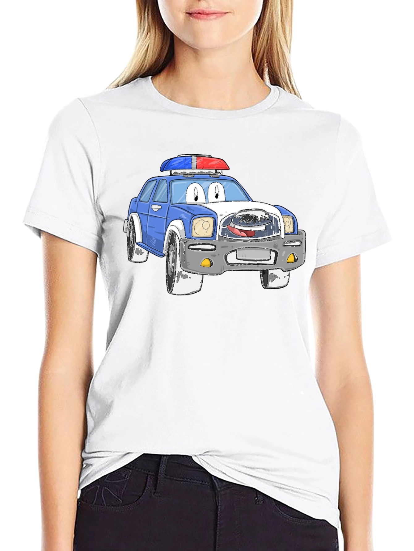 Cartoon Police Car Graphic T-Shirt