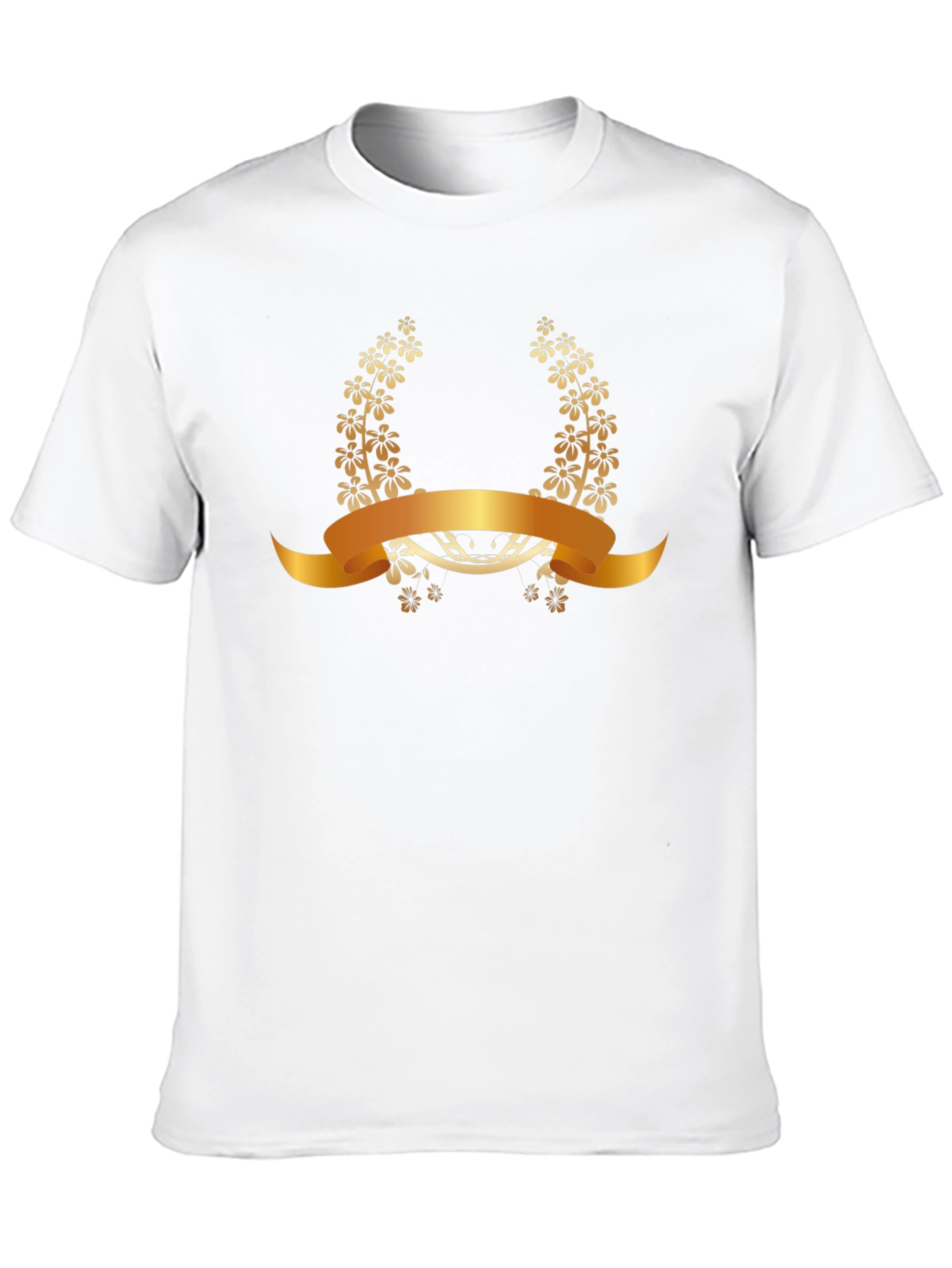 Elegant Floral Laurel Wreath Black T-Shirt