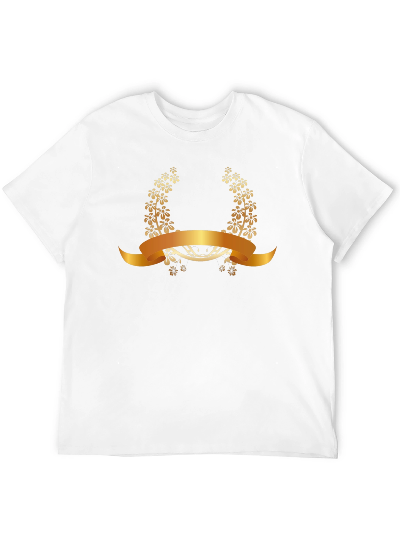Elegant Floral Laurel Wreath Black T-Shirt