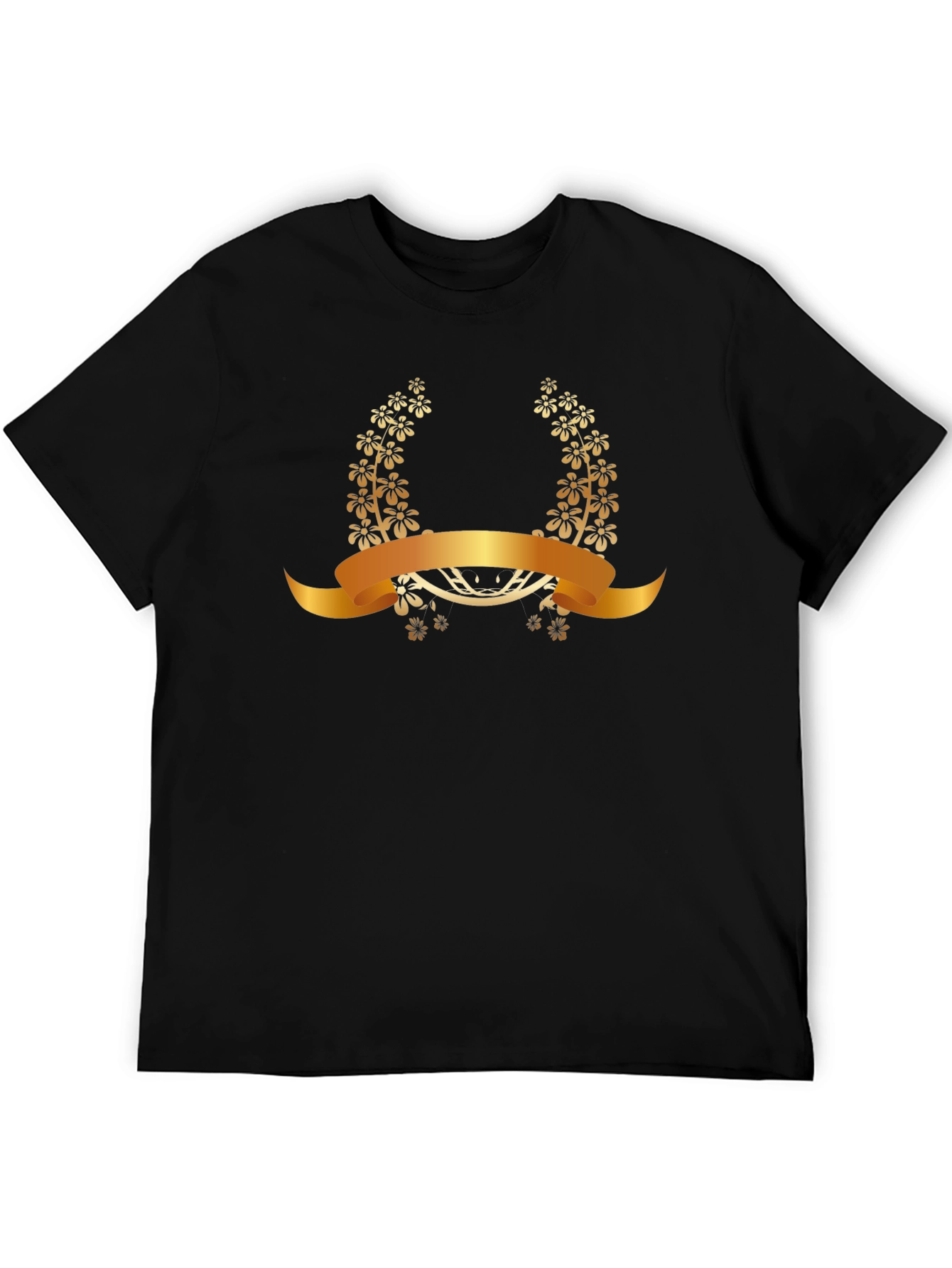 Elegant Floral Laurel Wreath Black T-Shirt