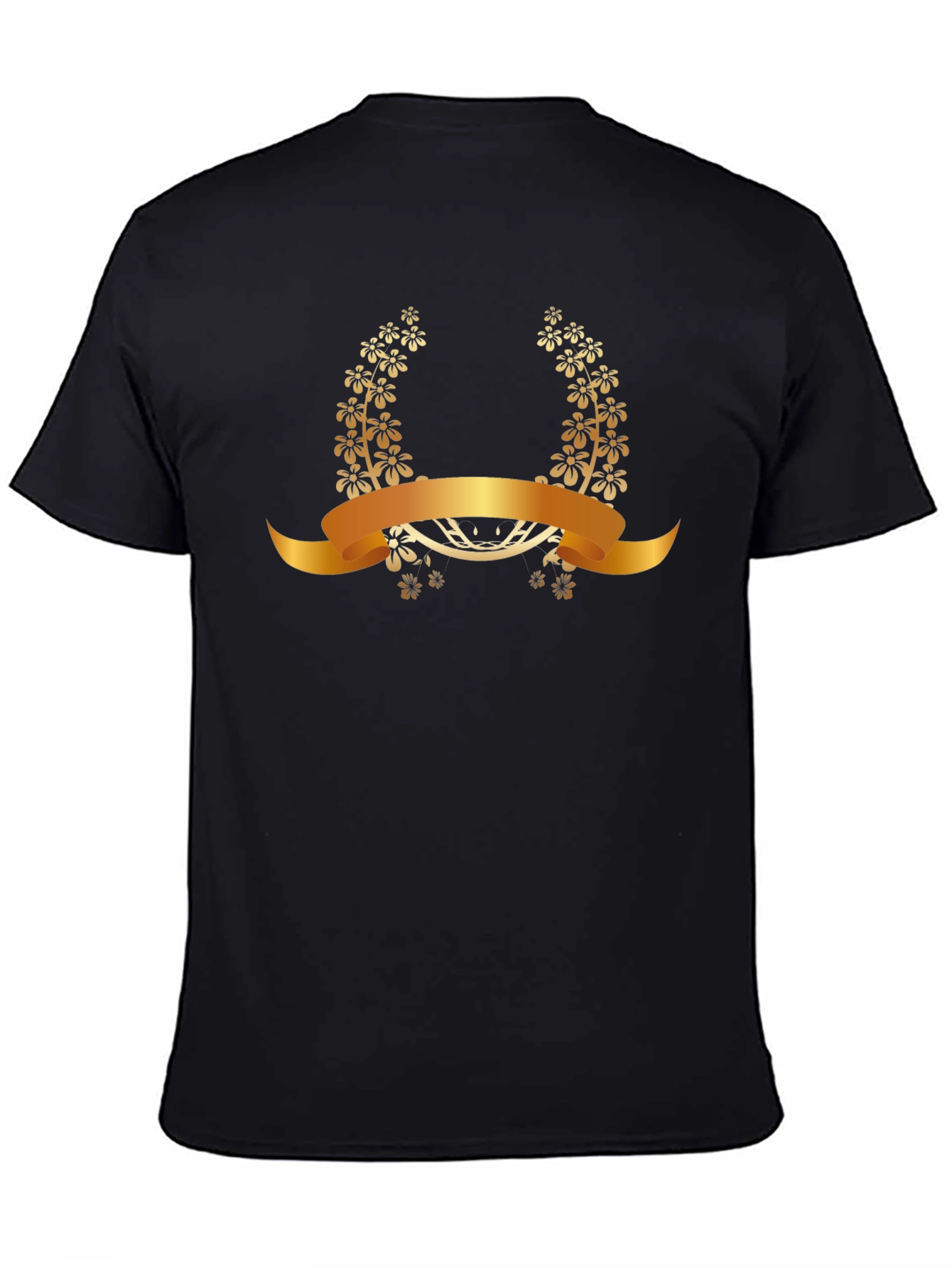 Elegant Floral Laurel Wreath Black T-Shirt
