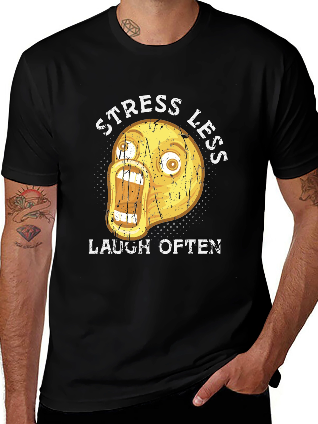 Funny Emoji Graphic T-Shirt - Stress Less Laugh Often