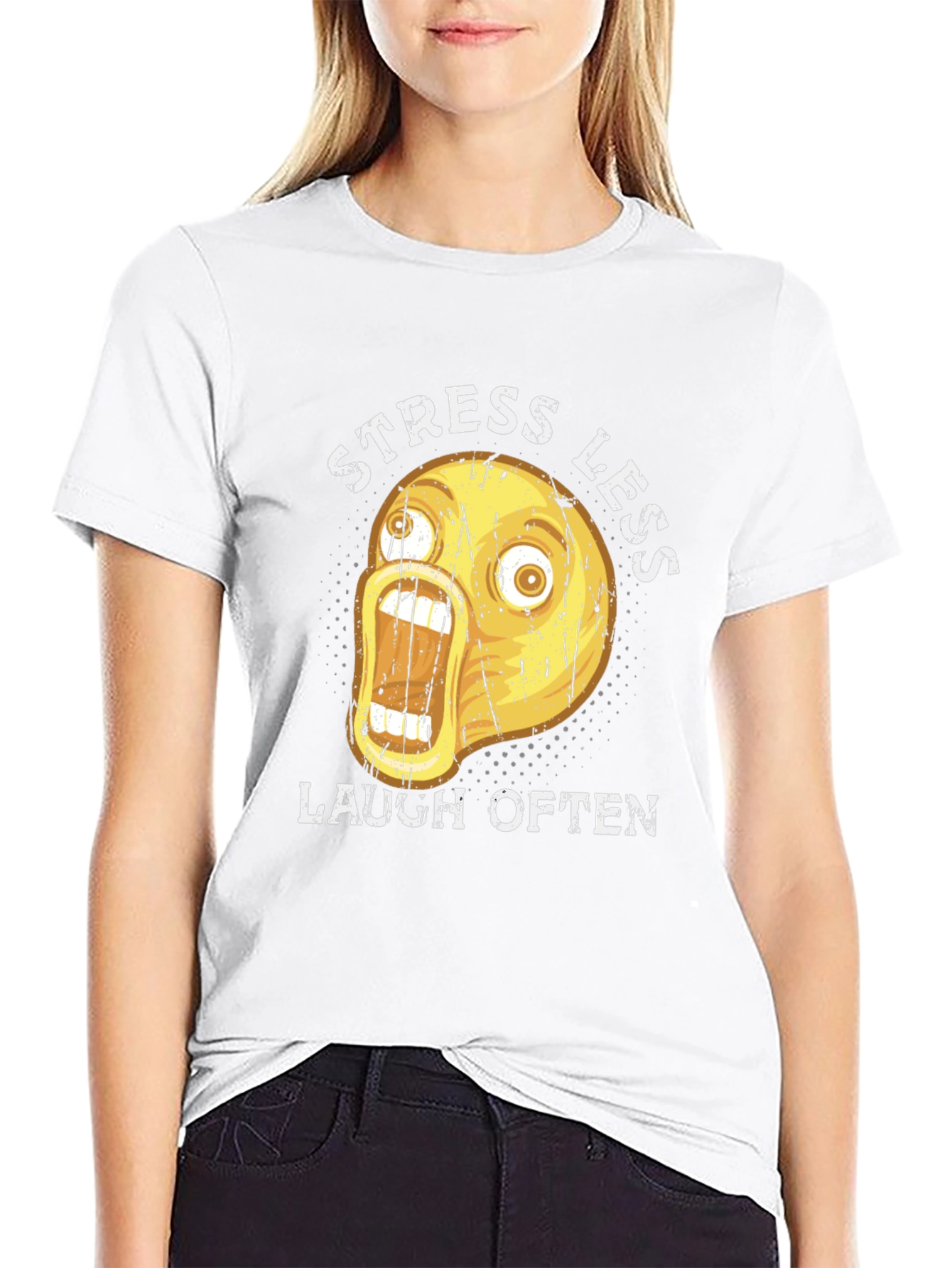 Funny Emoji Graphic T-Shirt - Stress Less Laugh Often
