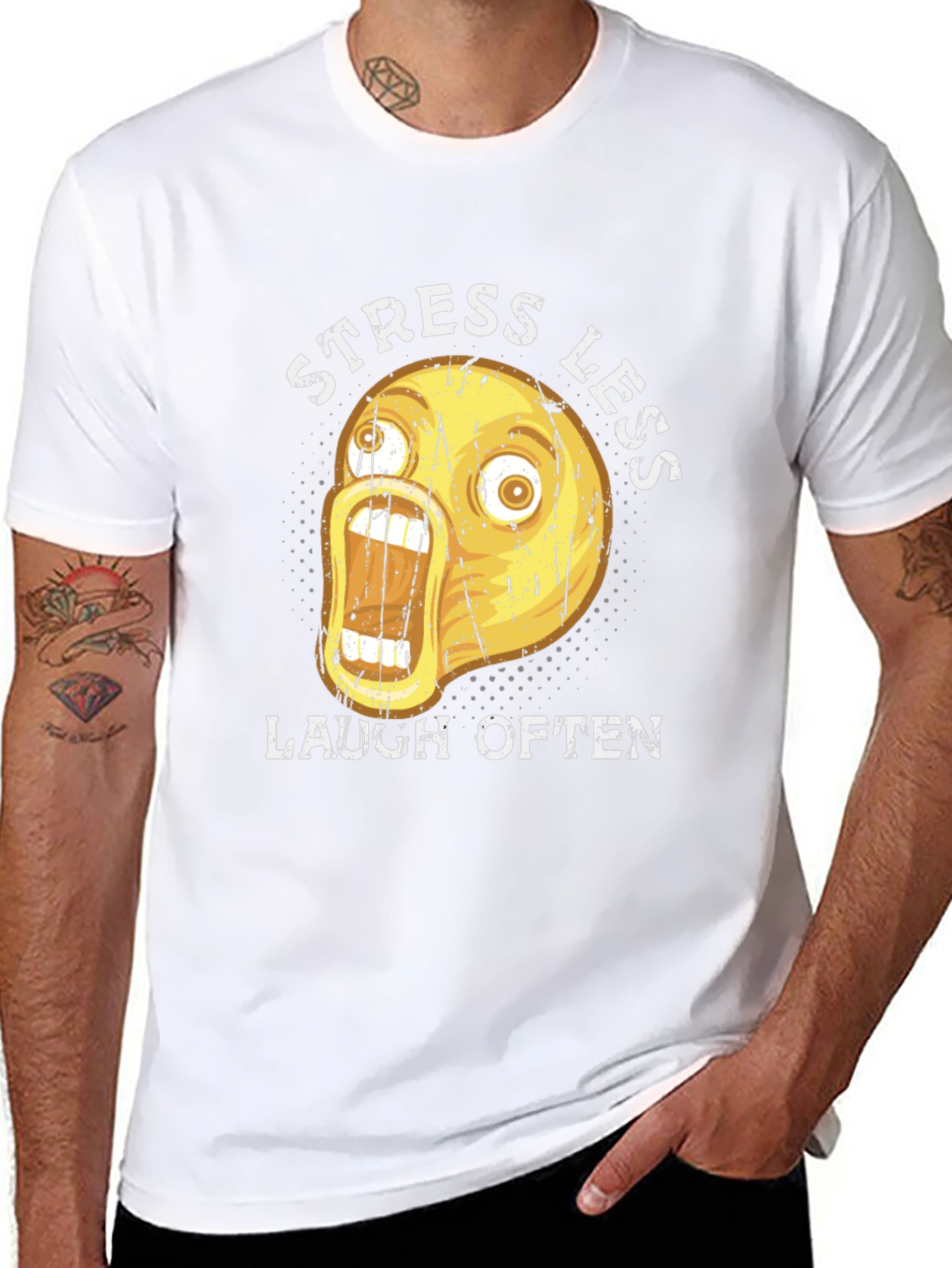 Funny Emoji Graphic T-Shirt - Stress Less Laugh Often