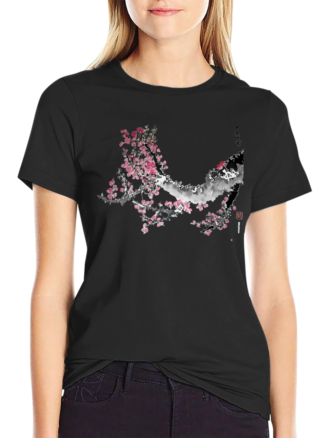 Blossom Branch Graphic Black Tee