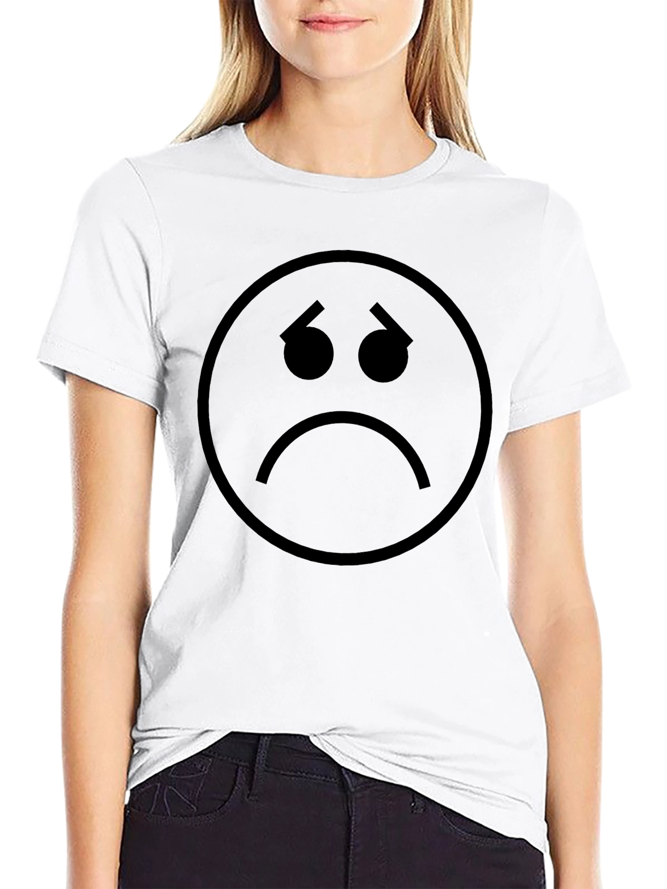 Sad Face Graphic Black T-Shirt