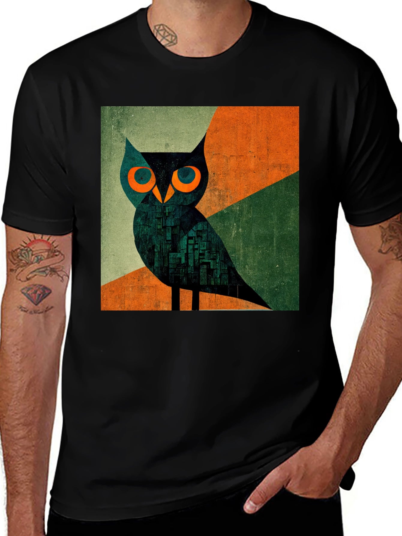 Abstract Owl Graphic Tee - Mens Black T-Shirt