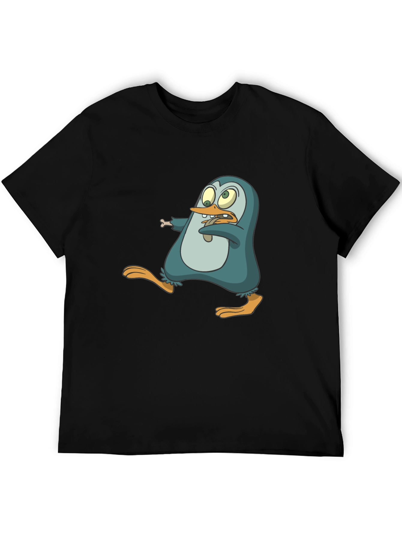 Cartoon Penguin Graphic Tee - Mens Black T-Shirt