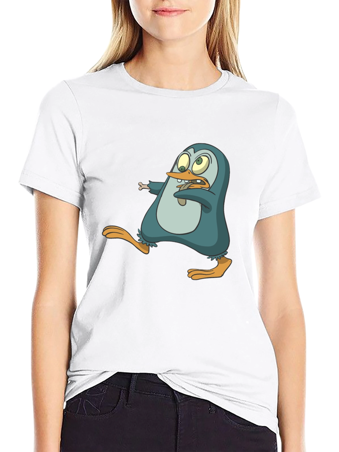 Cartoon Penguin Graphic Tee - Mens Black T-Shirt