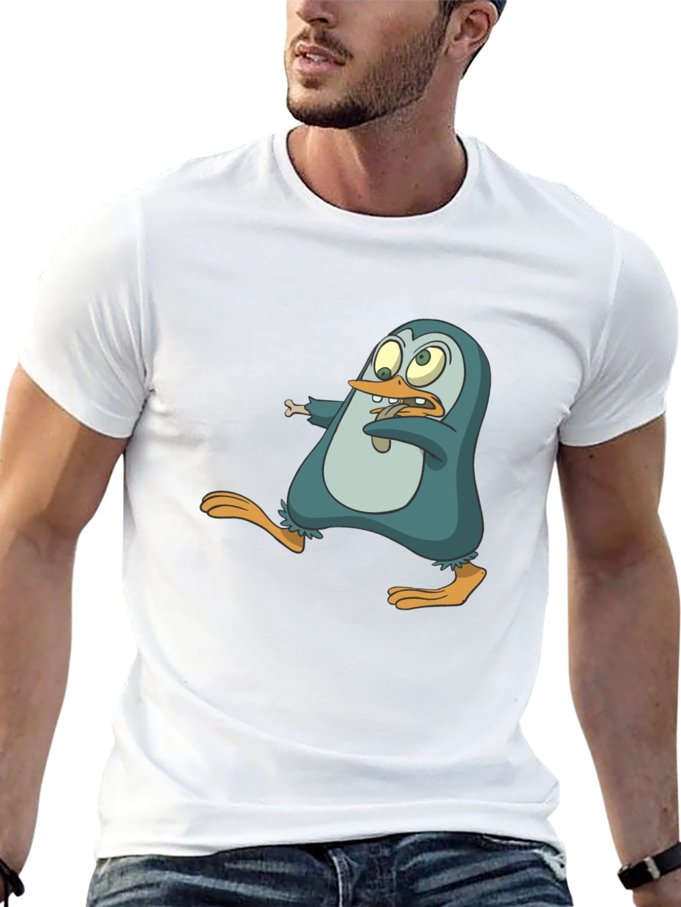 Cartoon Penguin Graphic Tee - Mens Black T-Shirt