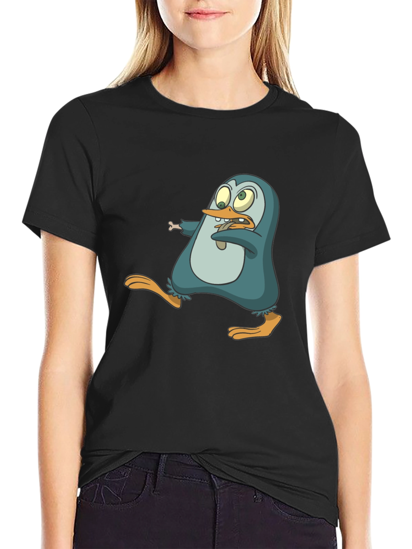 Cartoon Penguin Graphic Tee - Mens Black T-Shirt