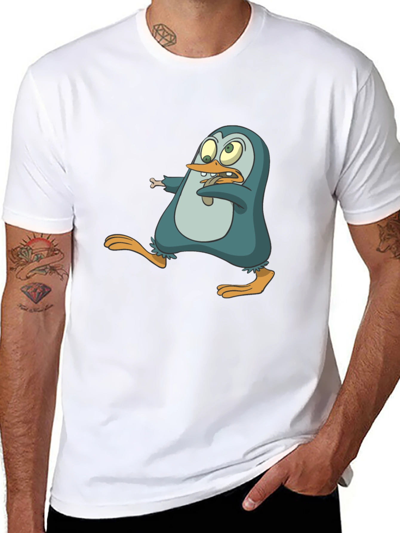 Cartoon Penguin Graphic Tee - Mens Black T-Shirt