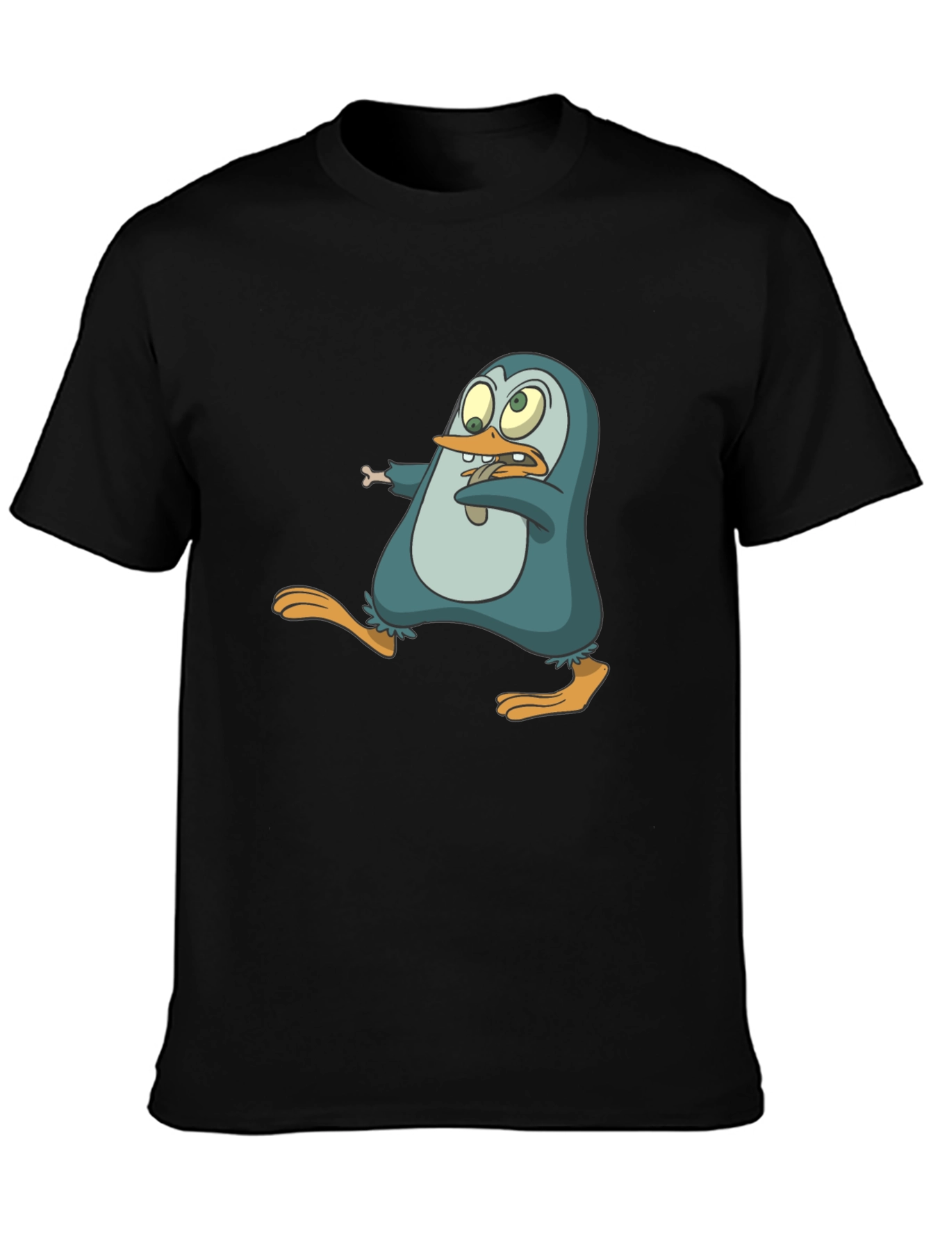 Cartoon Penguin Graphic Tee - Mens Black T-Shirt