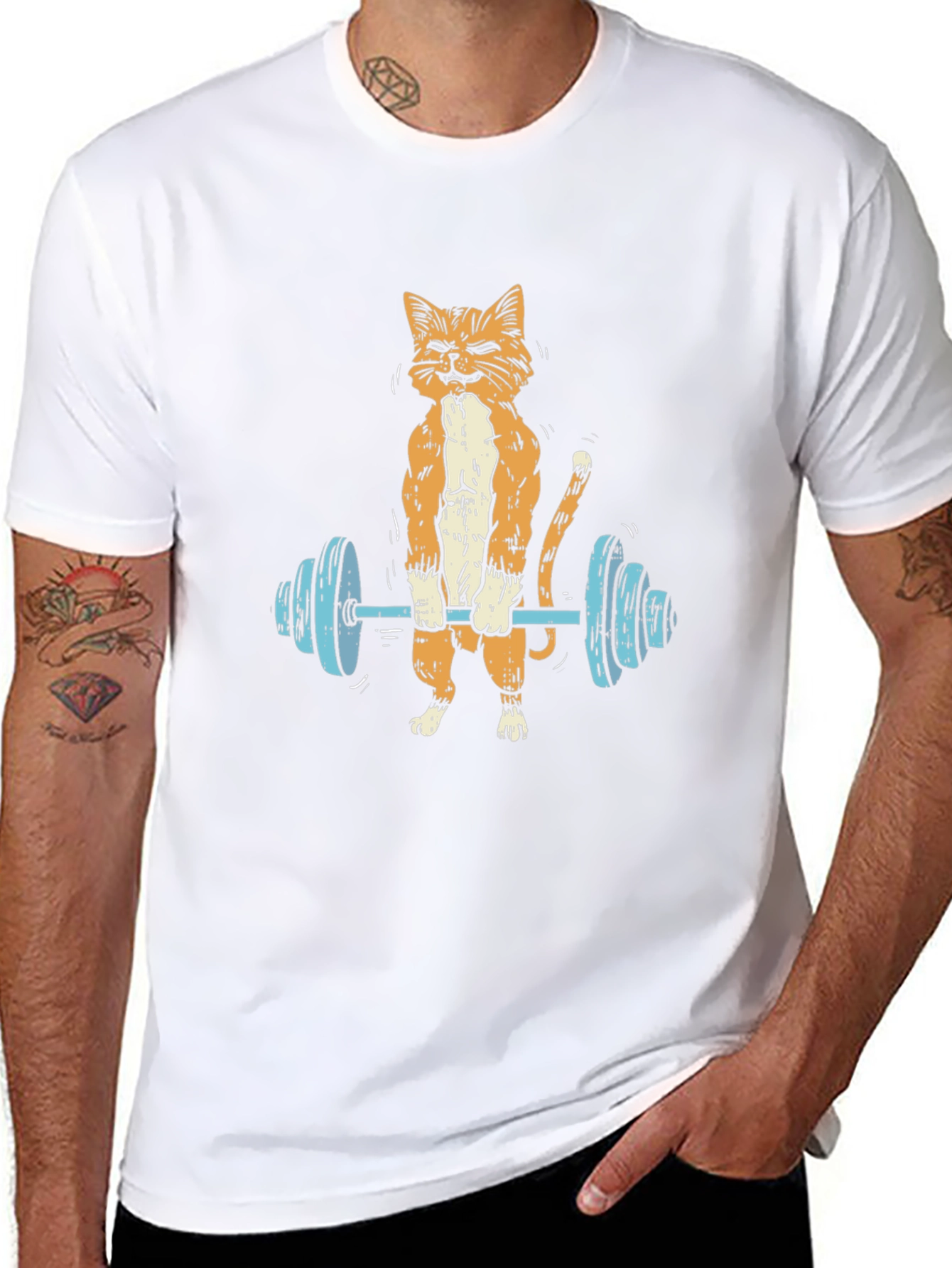 Funny Cat Lifting Barbell T-Shirt