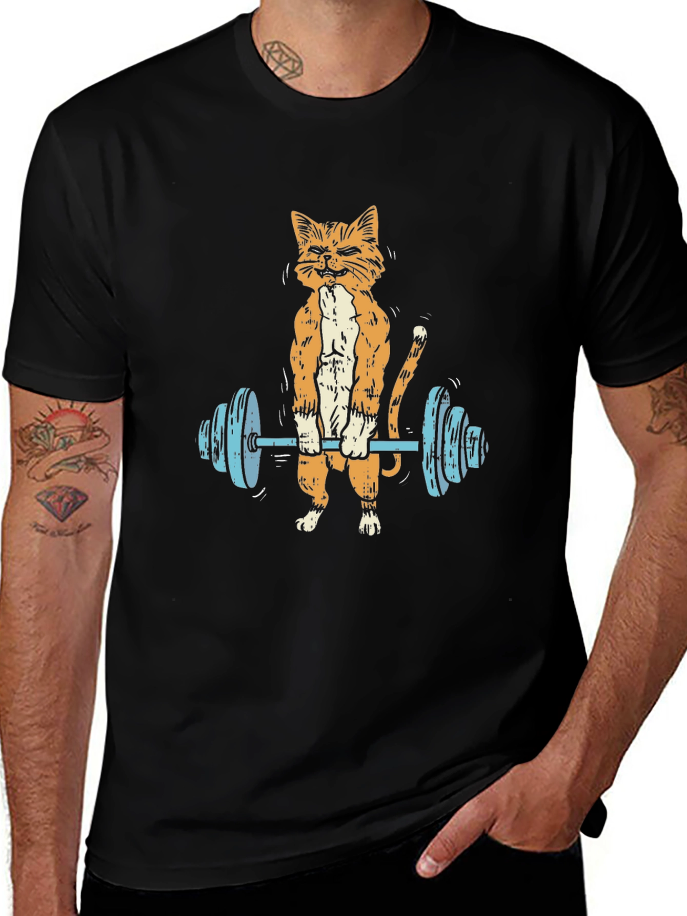 Funny Cat Lifting Barbell T-Shirt