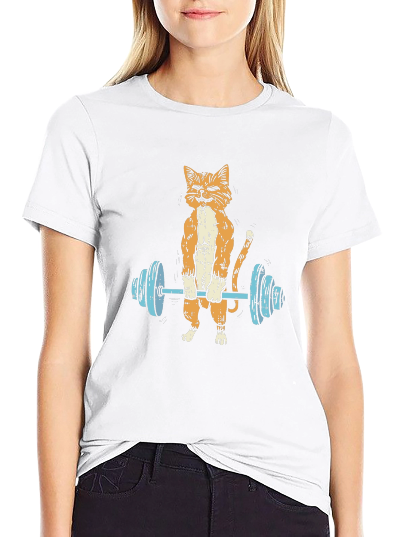 Funny Cat Lifting Barbell T-Shirt
