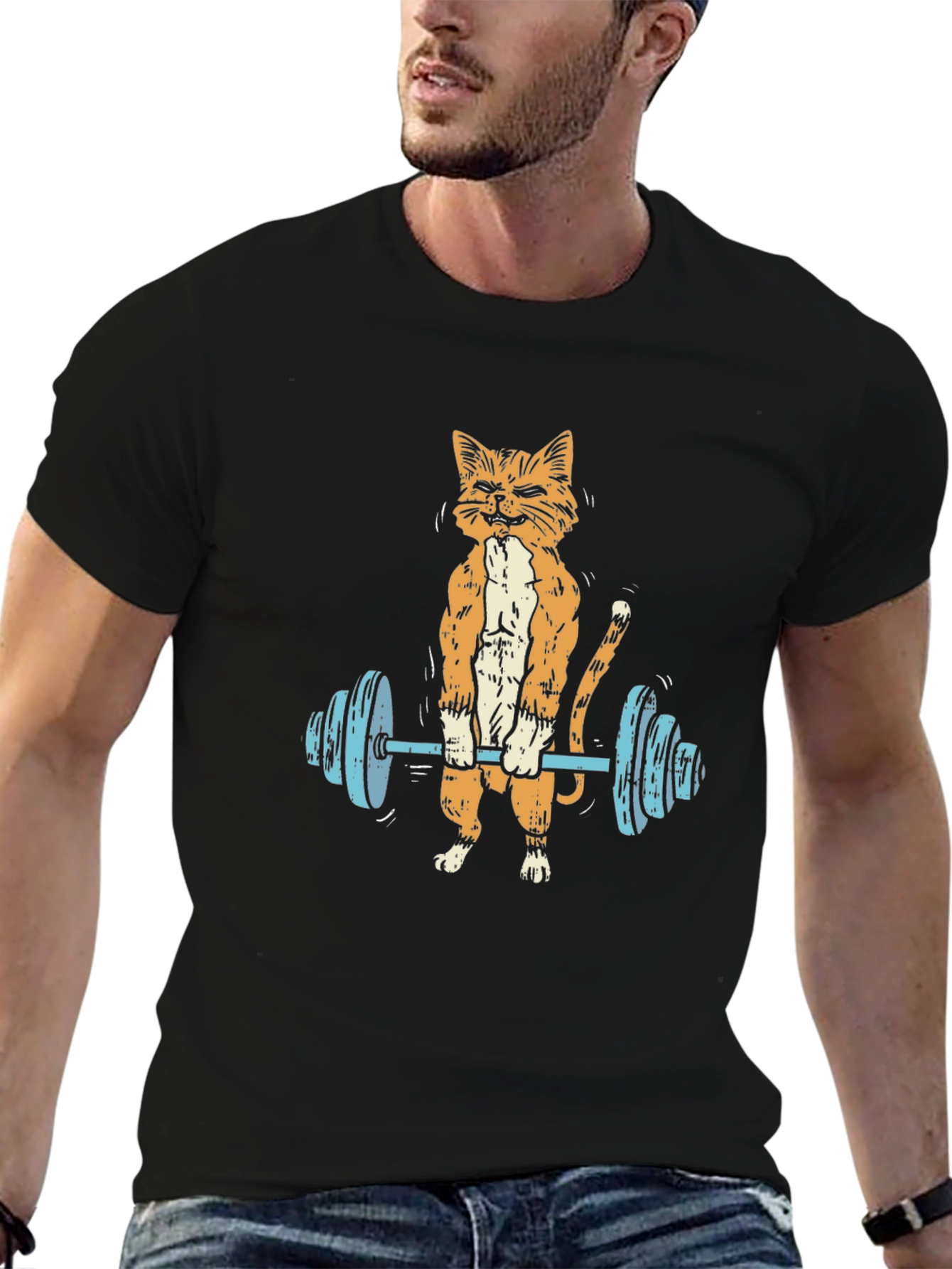 Funny Cat Lifting Barbell T-Shirt