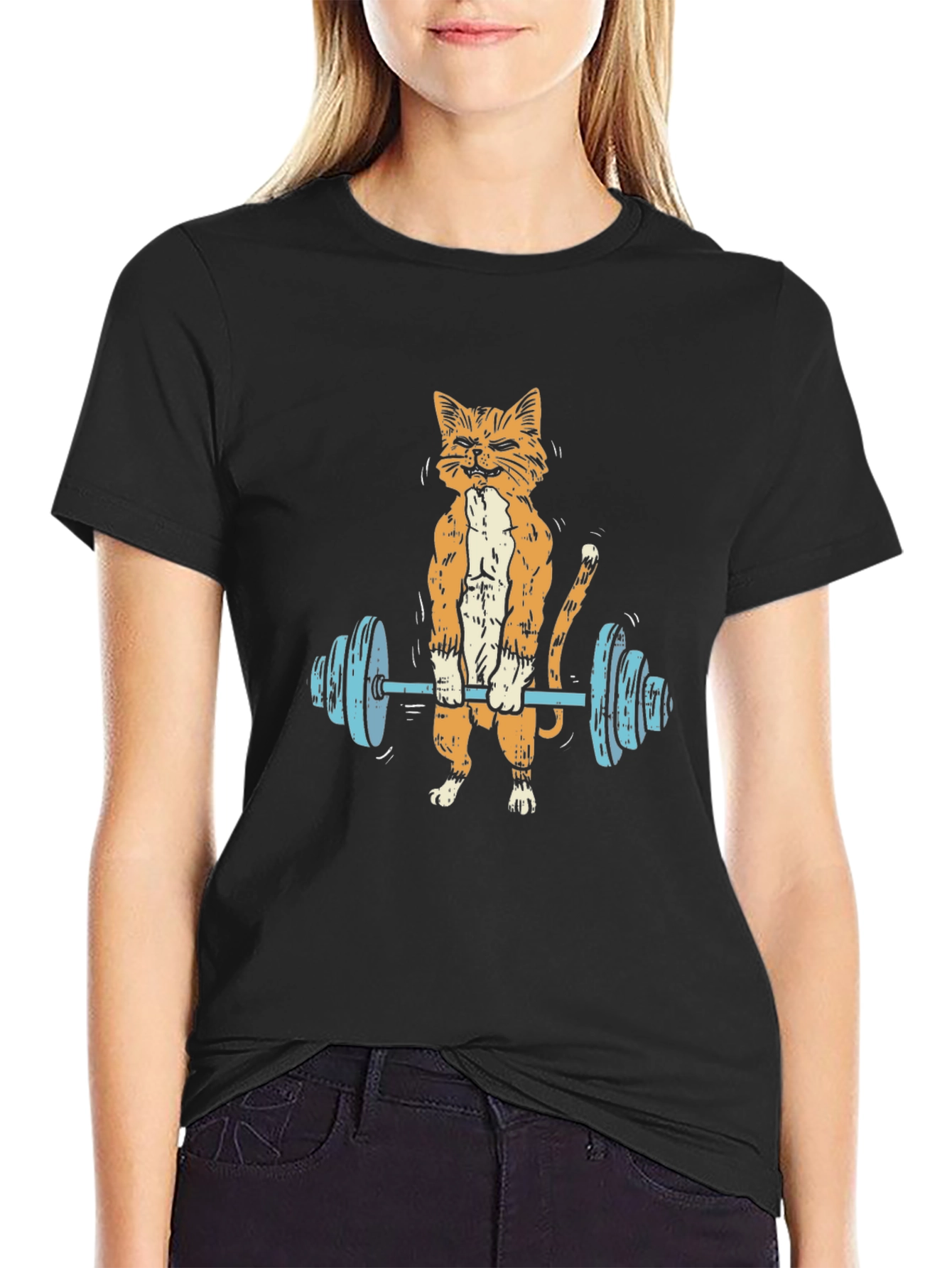 Funny Cat Lifting Barbell T-Shirt