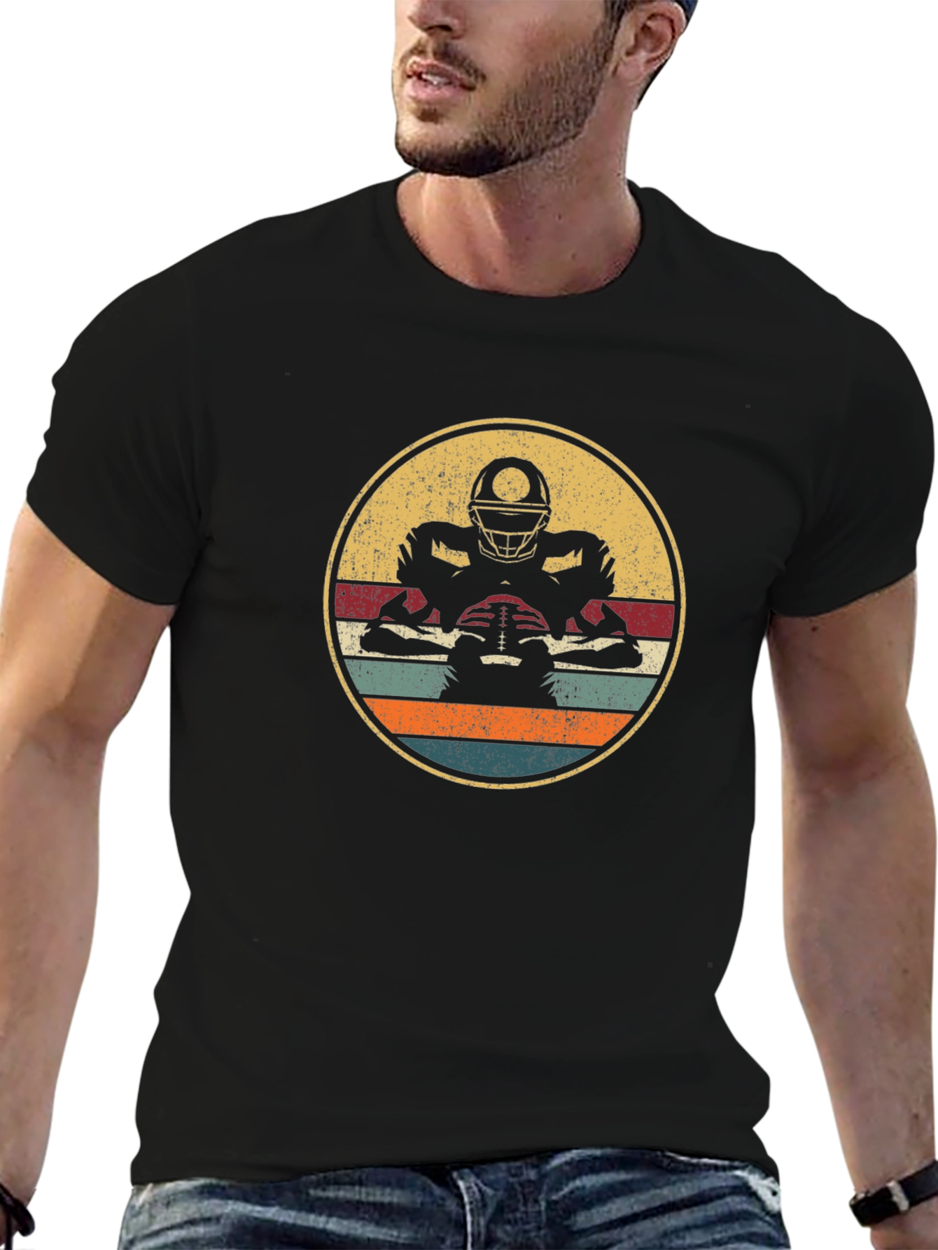 Retro Football Player Graphic T-Shirt