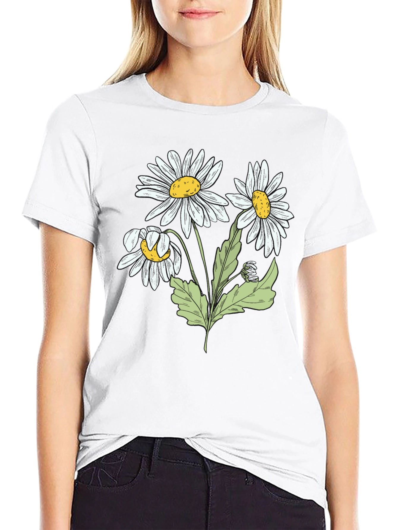 Daisy Graphic Print Black Cotton T-Shirt