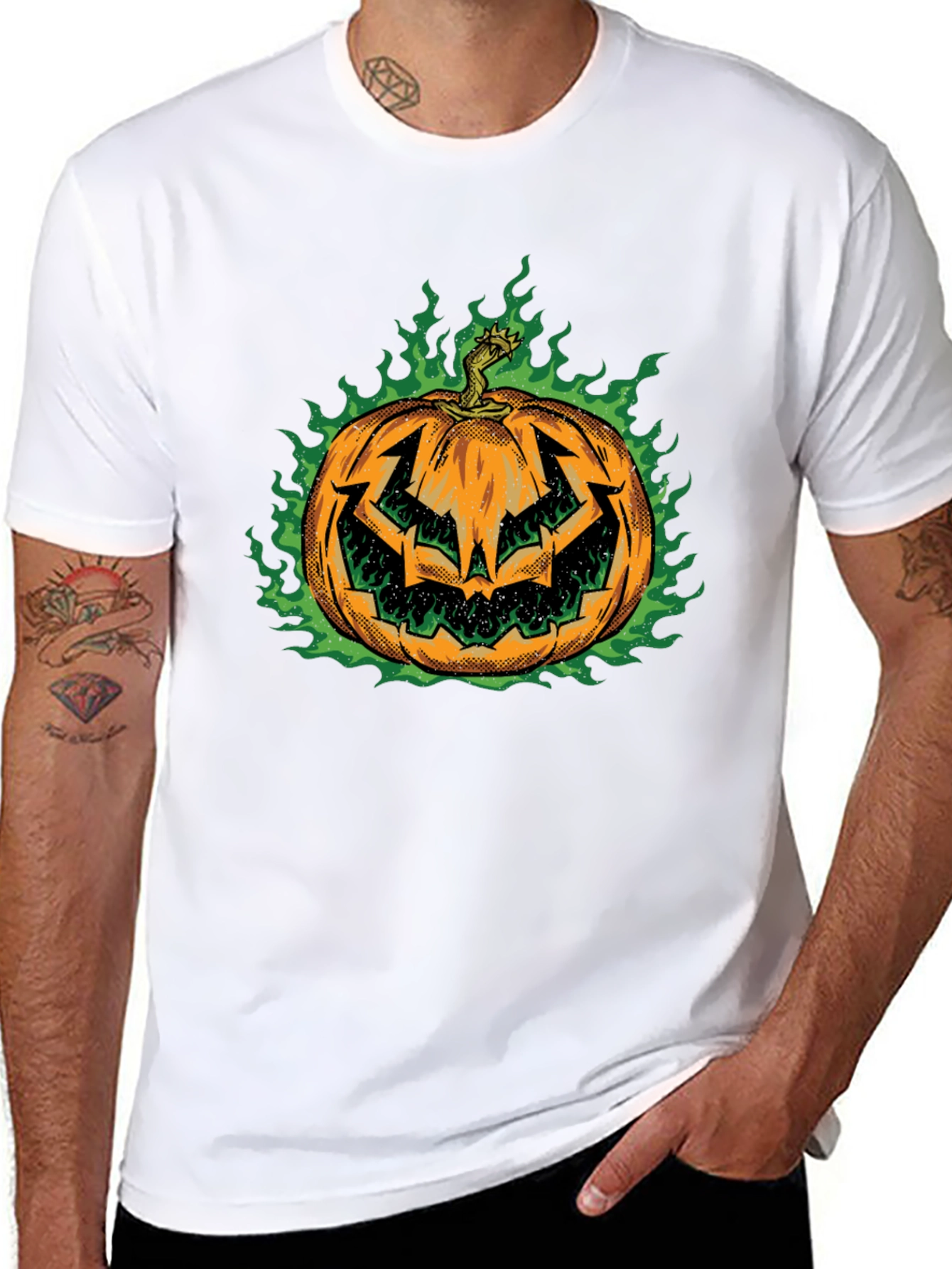 Fiery Pumpkin Halloween T-Shirt - Mens Black Tee