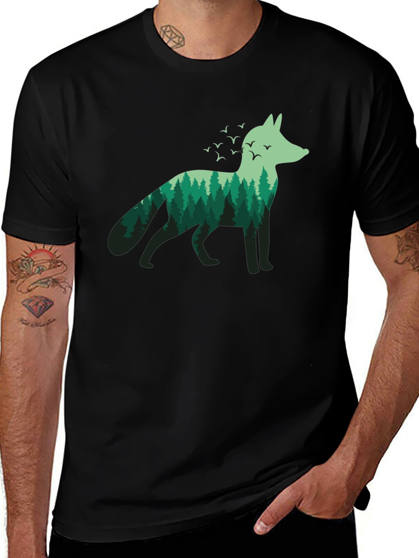 Nature Fox Graphic Tee - Mens Black T-Shirt