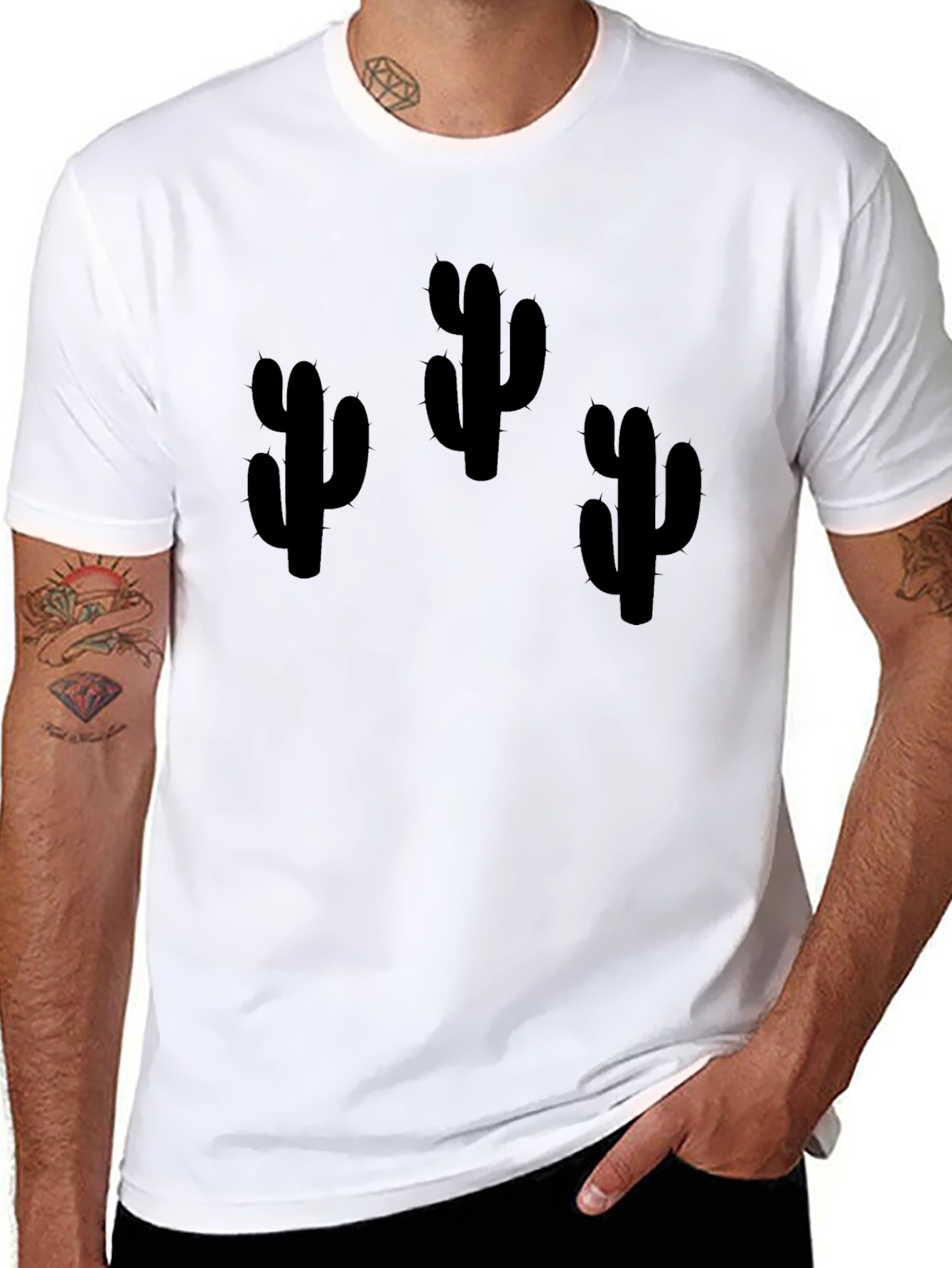Cactus Graphic Print Black T-Shirt