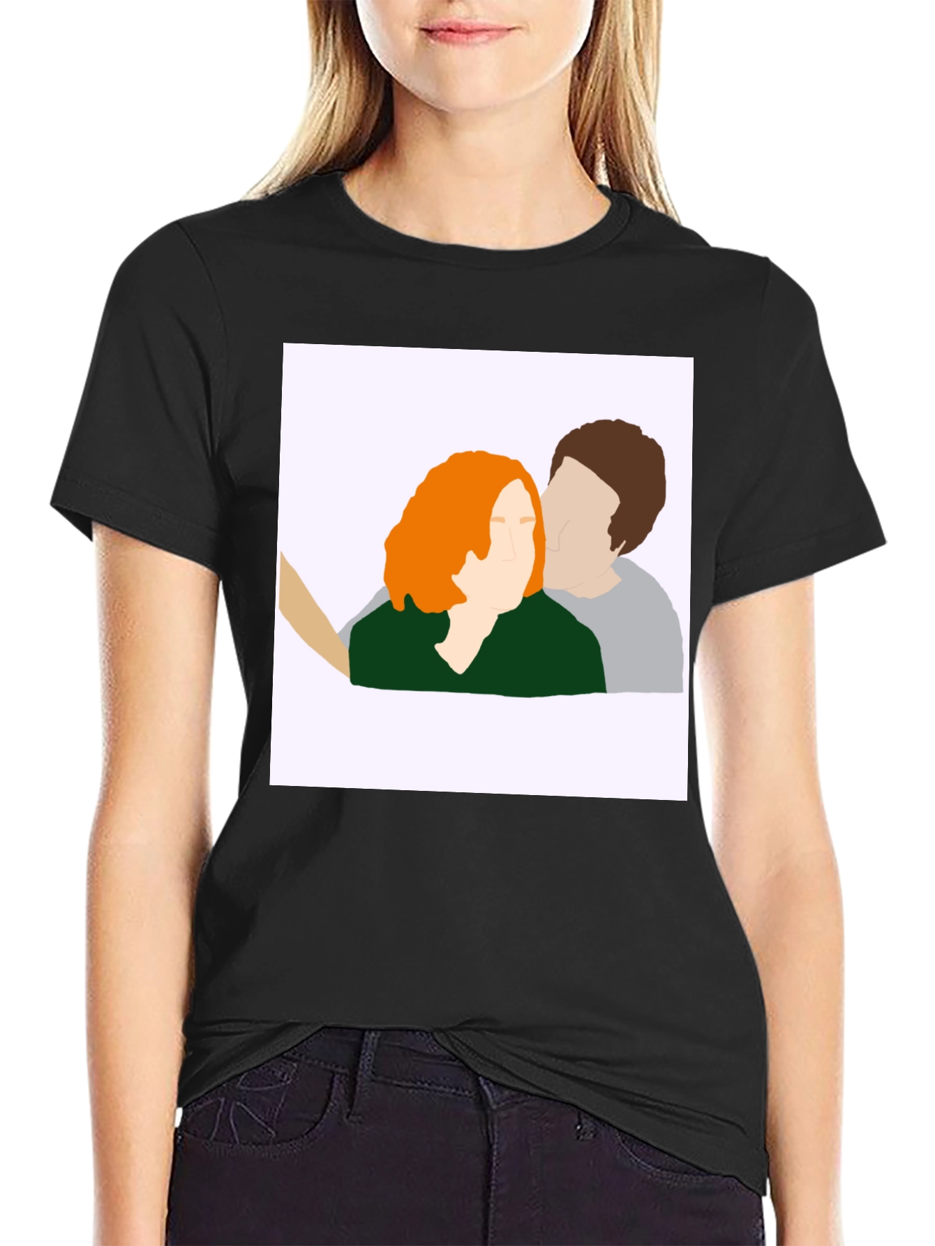 Abstract Couple Portrait Graphic Tee - Black