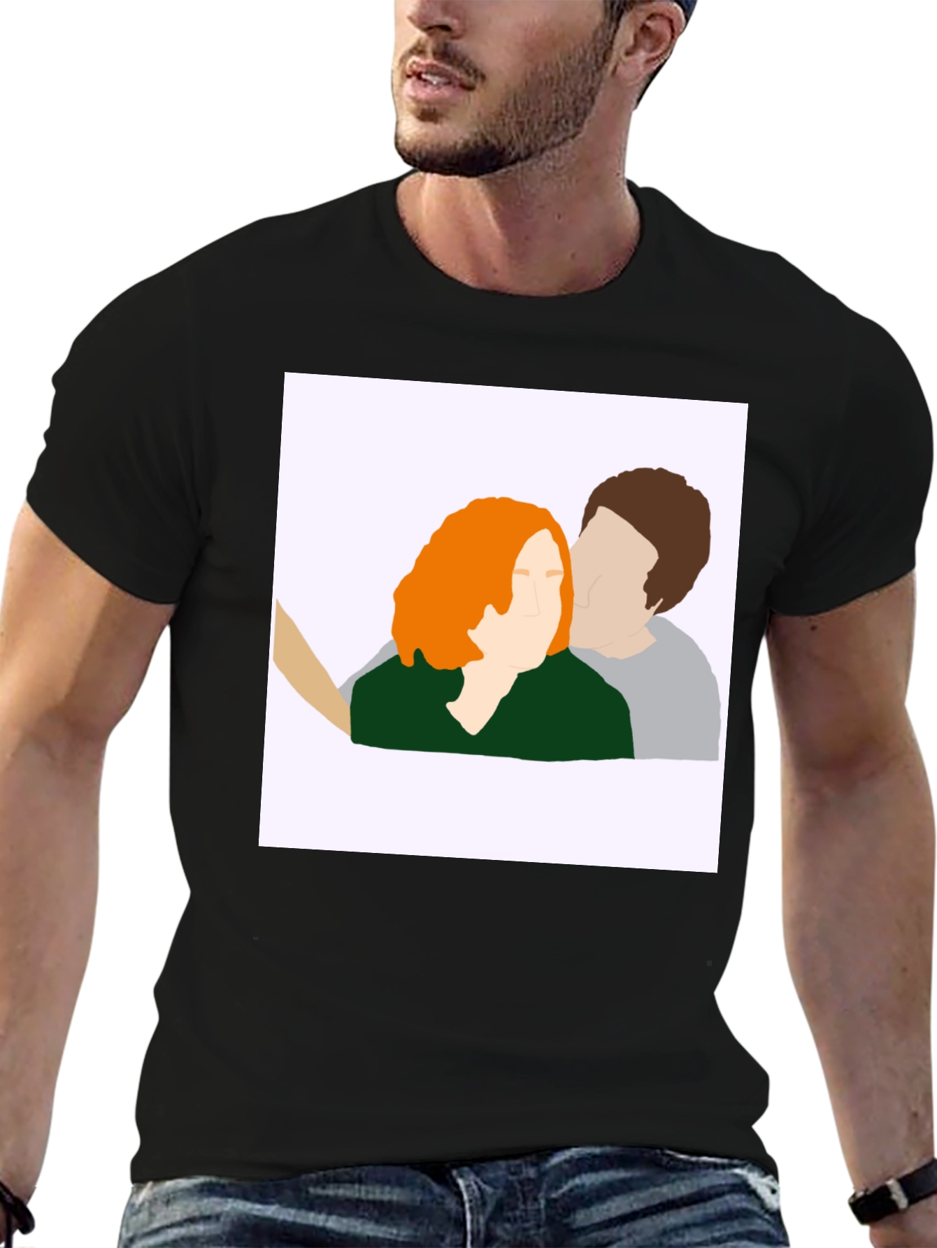 Abstract Couple Portrait Graphic Tee - Black