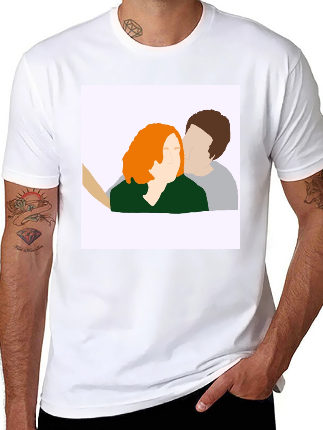 Abstract Couple Portrait Graphic Tee - Black