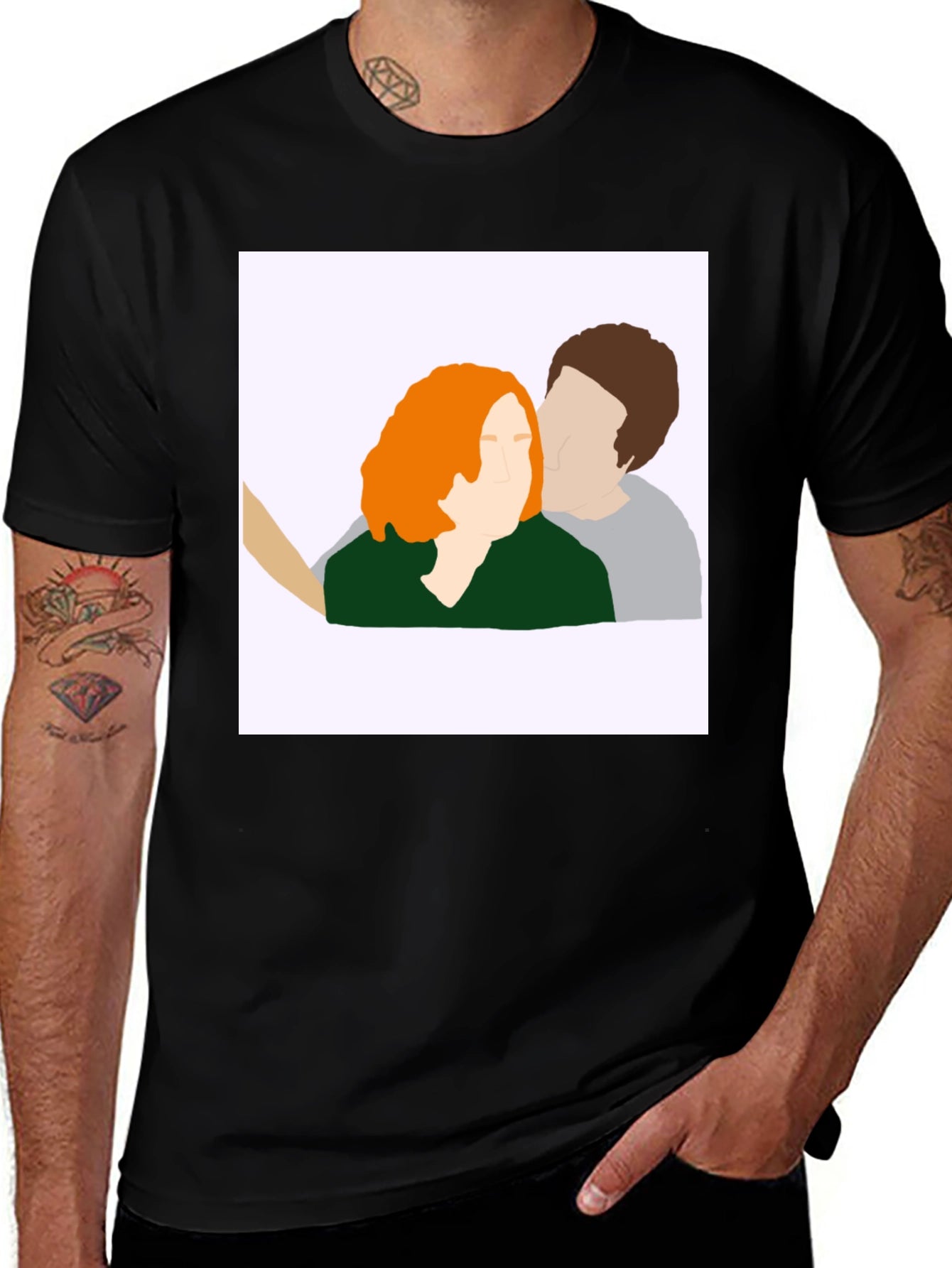 Abstract Couple Portrait Graphic Tee - Black