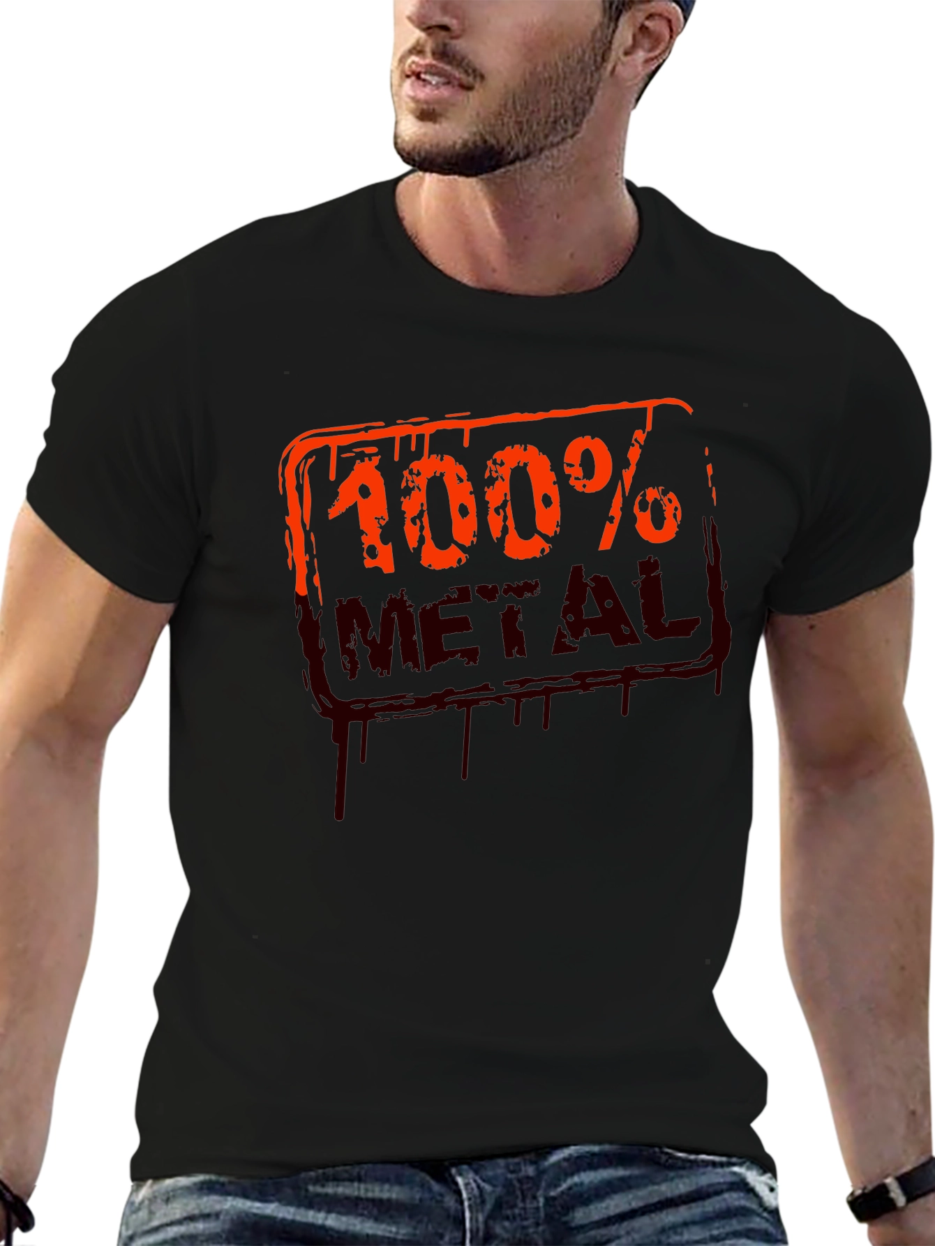 100% Metal Graphic Print Black T-Shirt