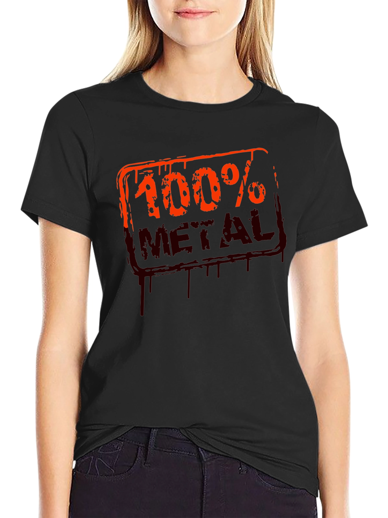 100% Metal Graphic Print Black T-Shirt