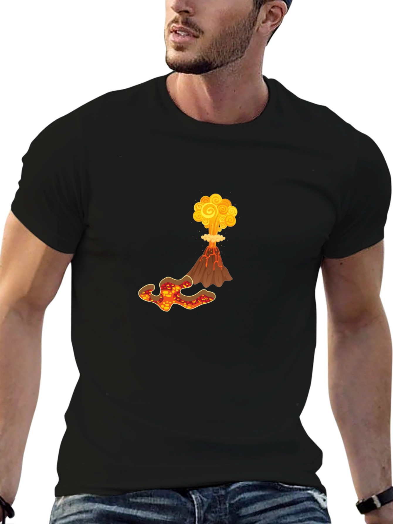 Volcano Eruption Graphic Tee - Bold Black T-Shirt