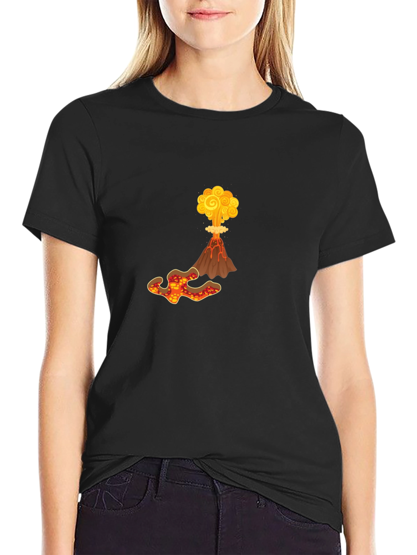 Volcano Eruption Graphic Tee - Bold Black T-Shirt