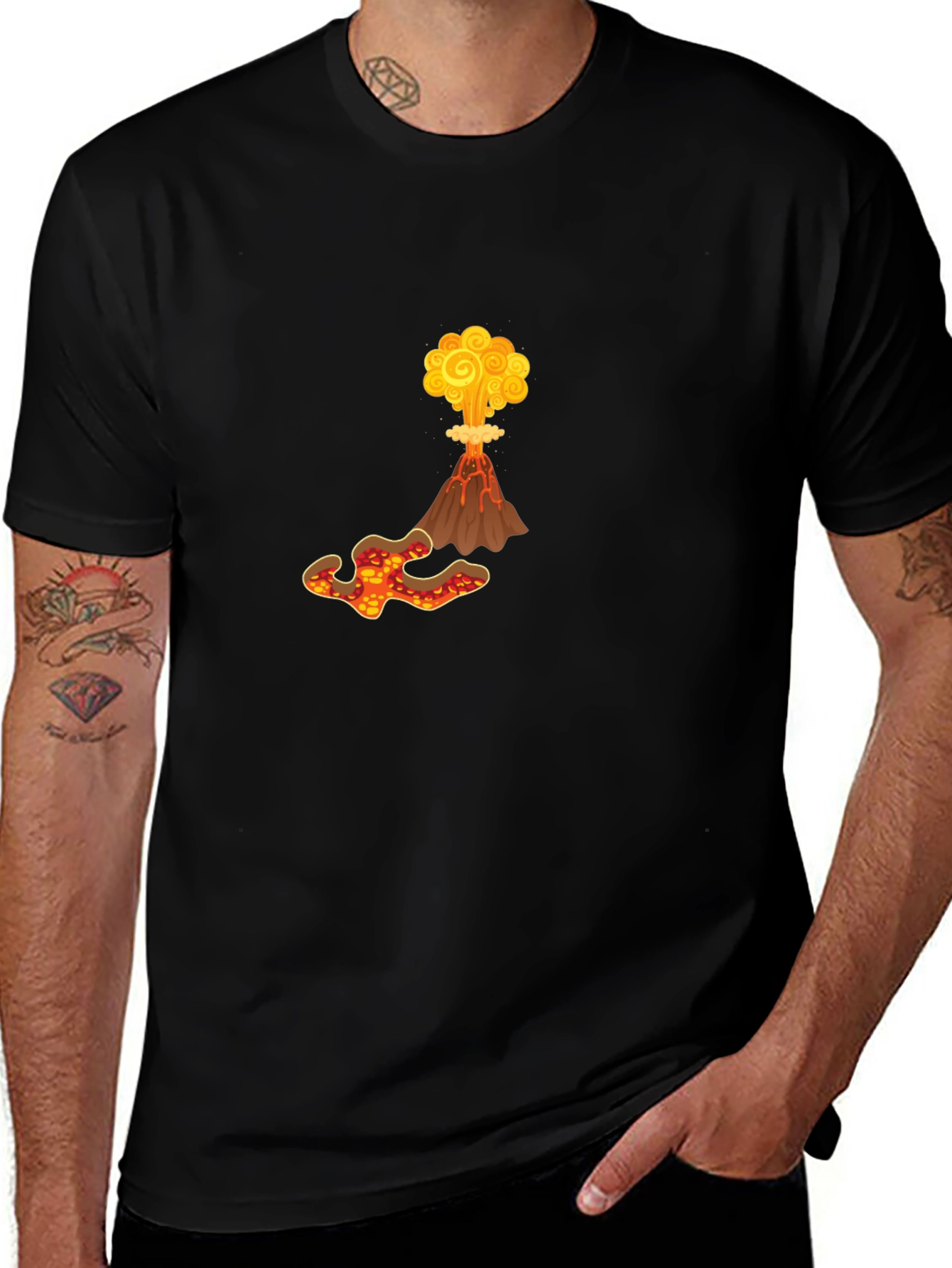 Volcano Eruption Graphic Tee - Bold Black T-Shirt