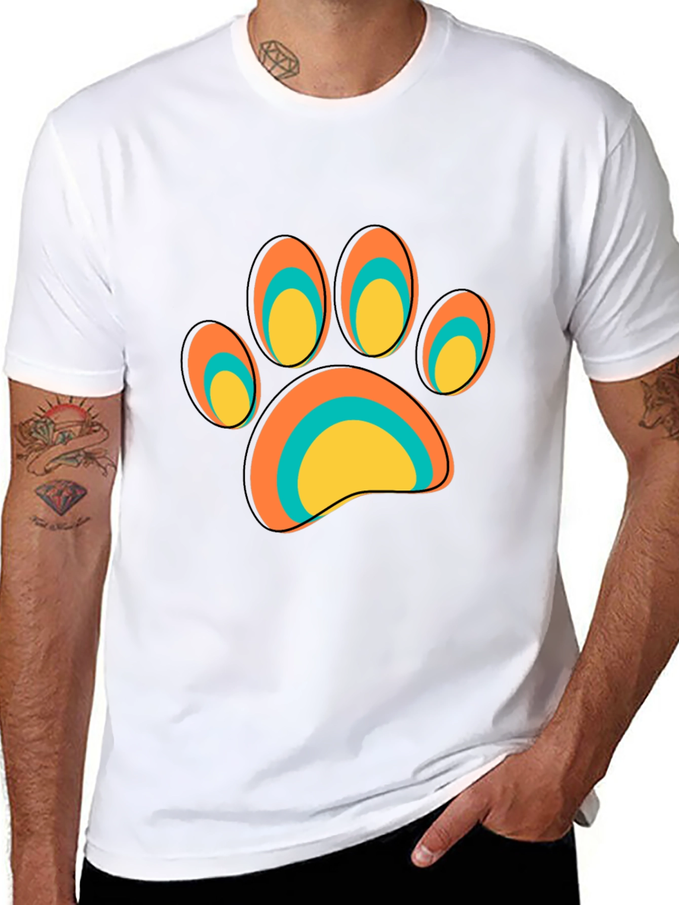Cool Paw Print Graphic Tee - Black