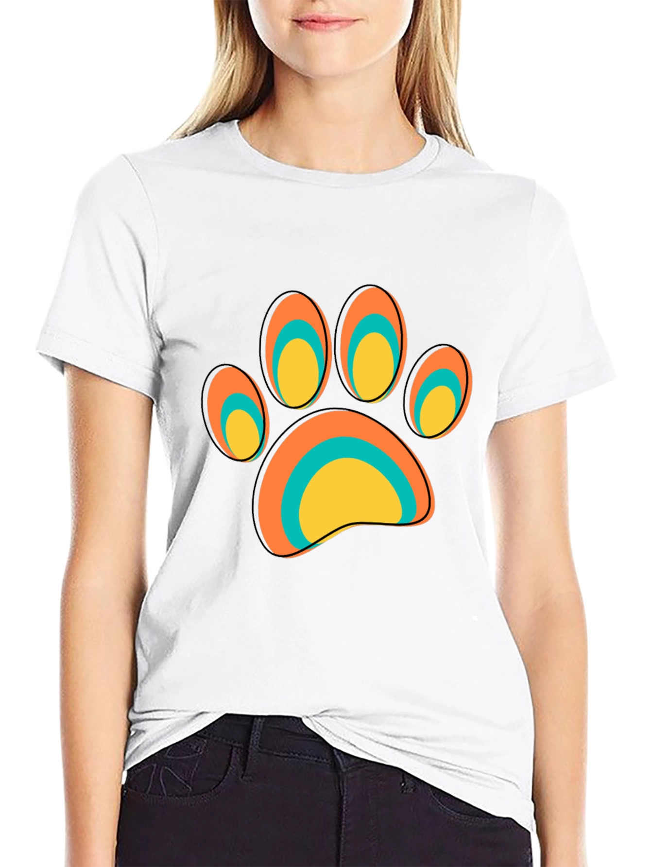 Cool Paw Print Graphic Tee - Black