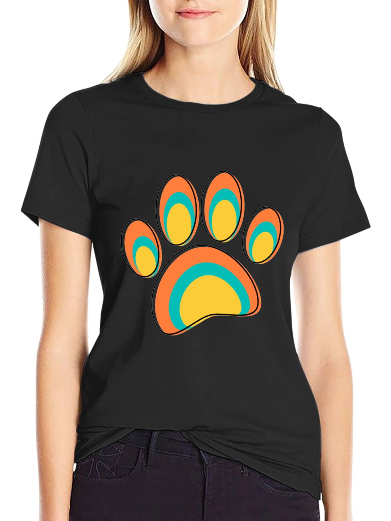 Cool Paw Print Graphic Tee - Black