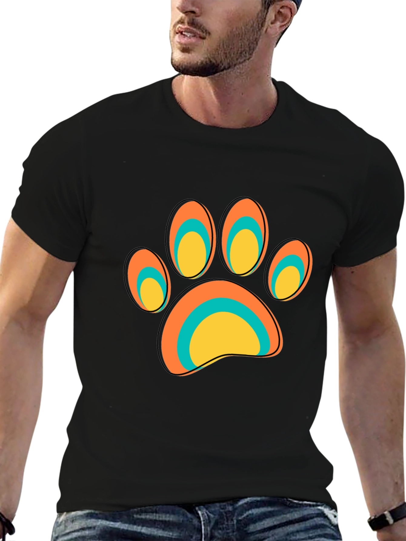 Cool Paw Print Graphic Tee - Black
