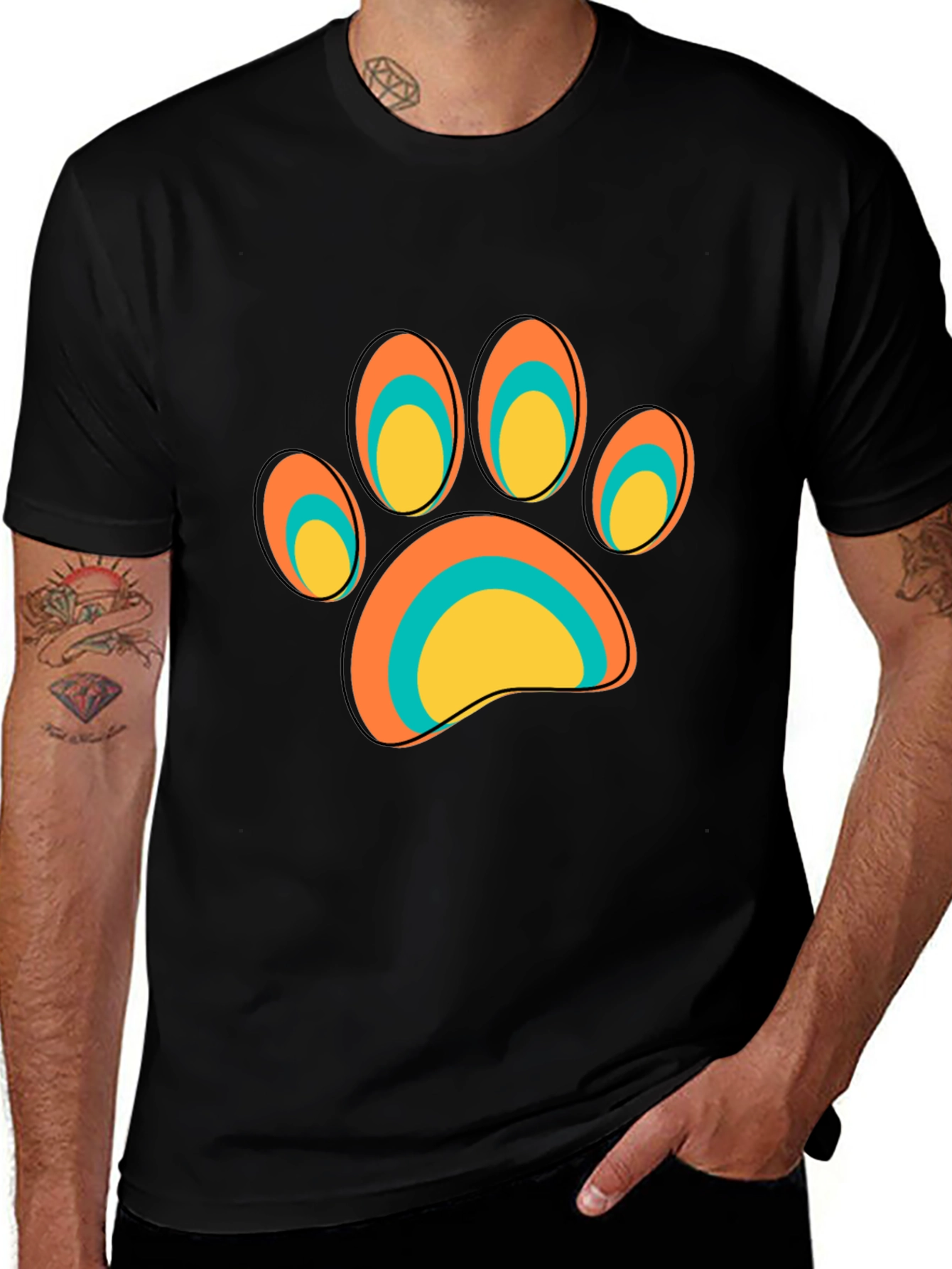 Cool Paw Print Graphic Tee - Black